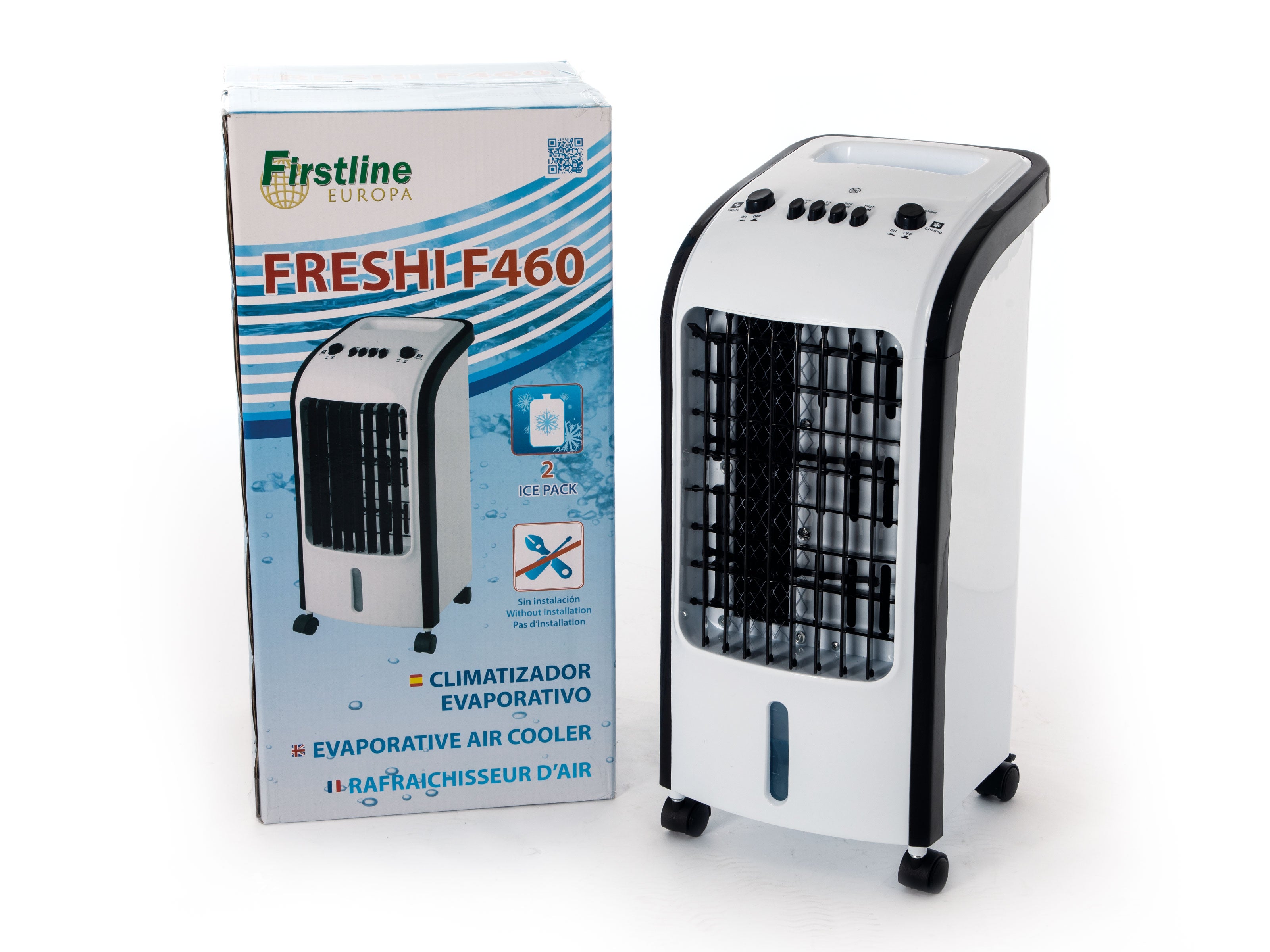 Raffreddatore evaporativo a basso consumo 60W. Umidificatore. 3 livelli di potenza. Portatile e facile da usare. Per superfici di 15m2
