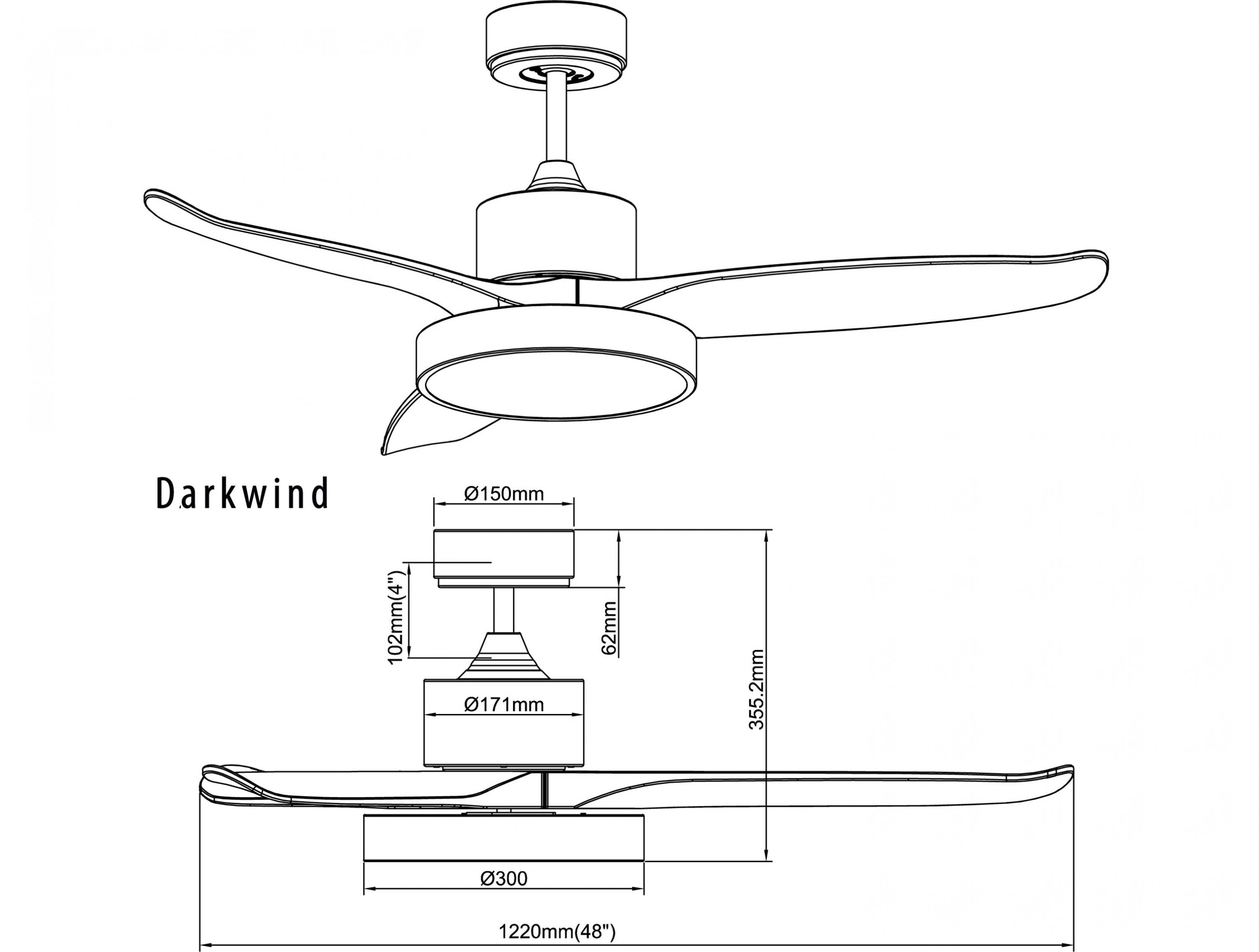 Ventilatore da soffitto ø122 cm con LED e Wifi Reversibile Hypersilence