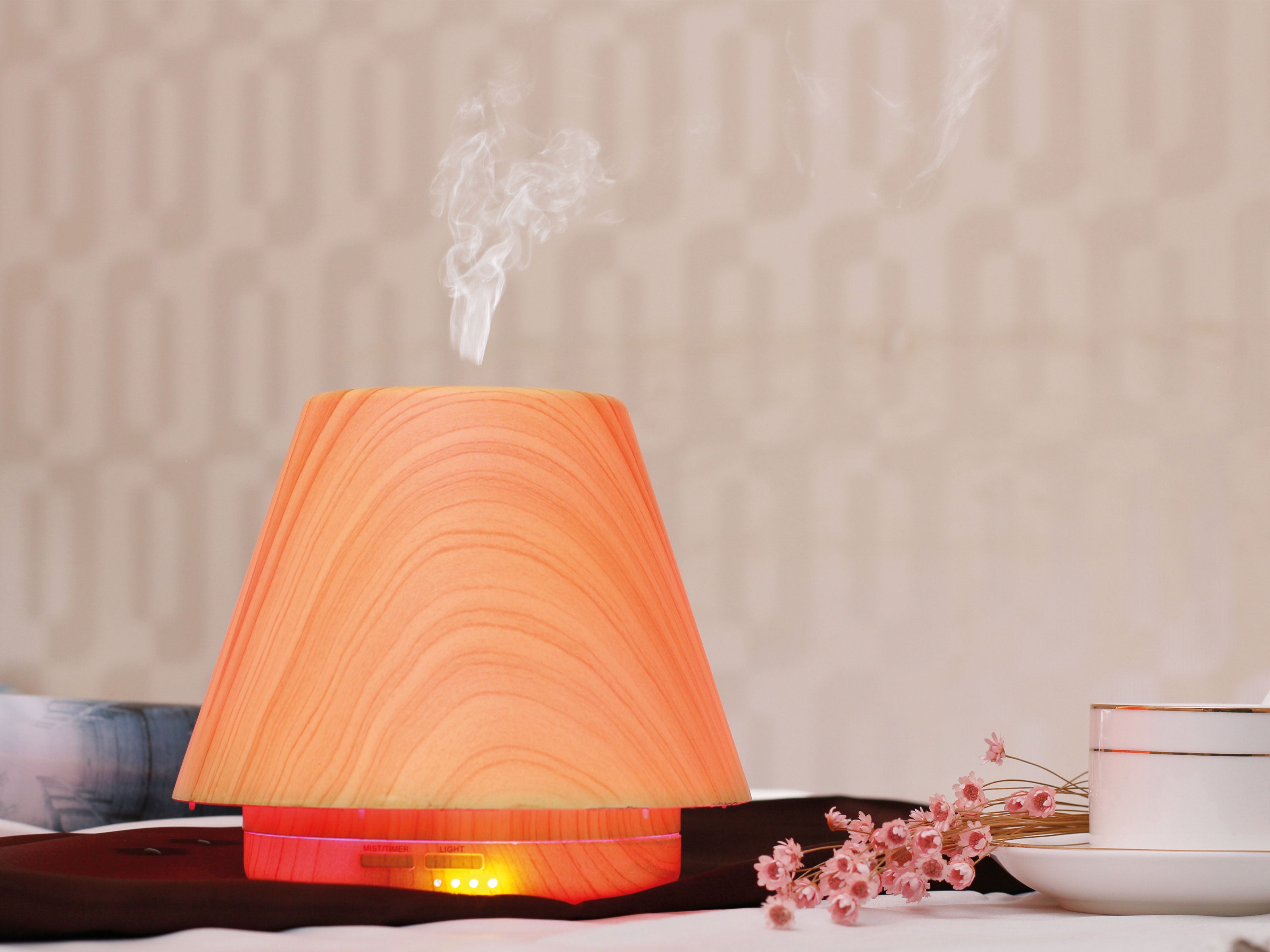 Diffusore di fragranza effetto legno con luce a LED ambiente con modalità continua e intermittente