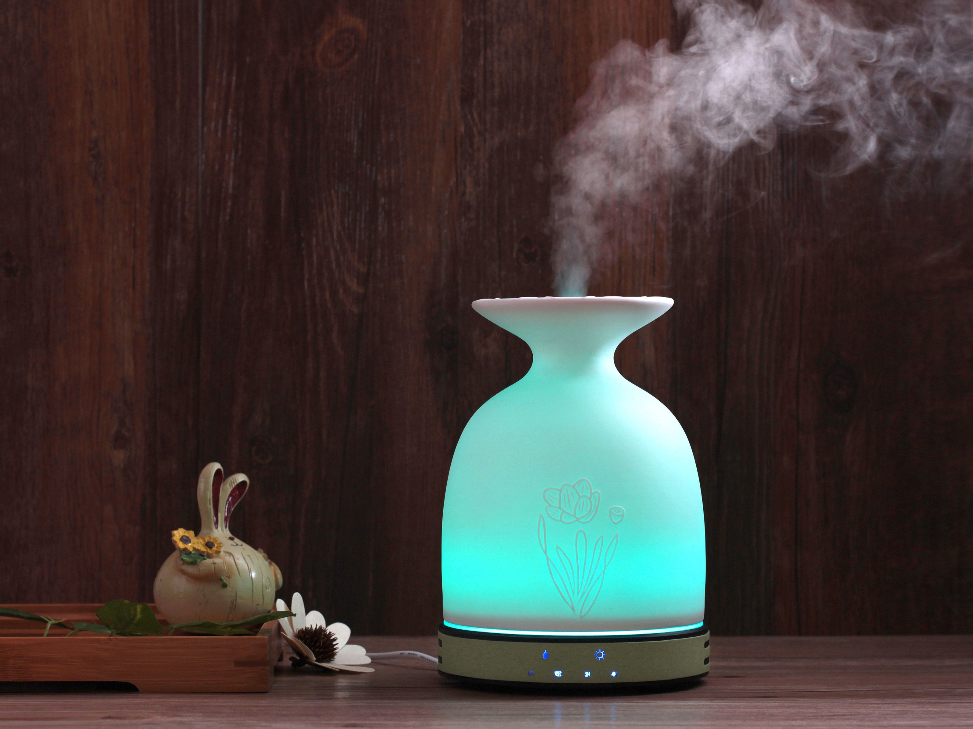 Diffusore di aromi in ceramica a forma di vaso con luce ambiente a LED