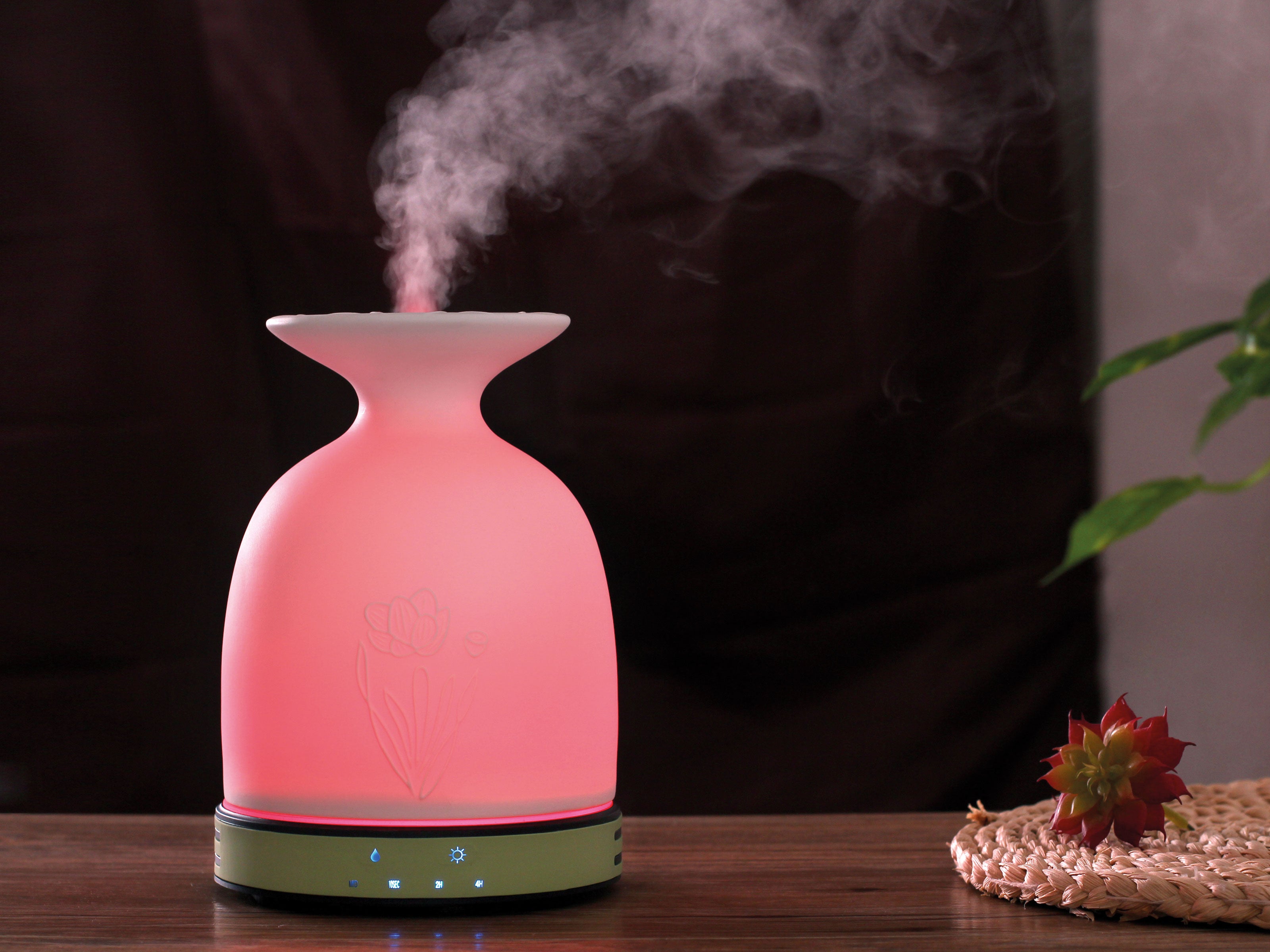 Diffusore di aromi in ceramica a forma di vaso con luce ambiente a LED