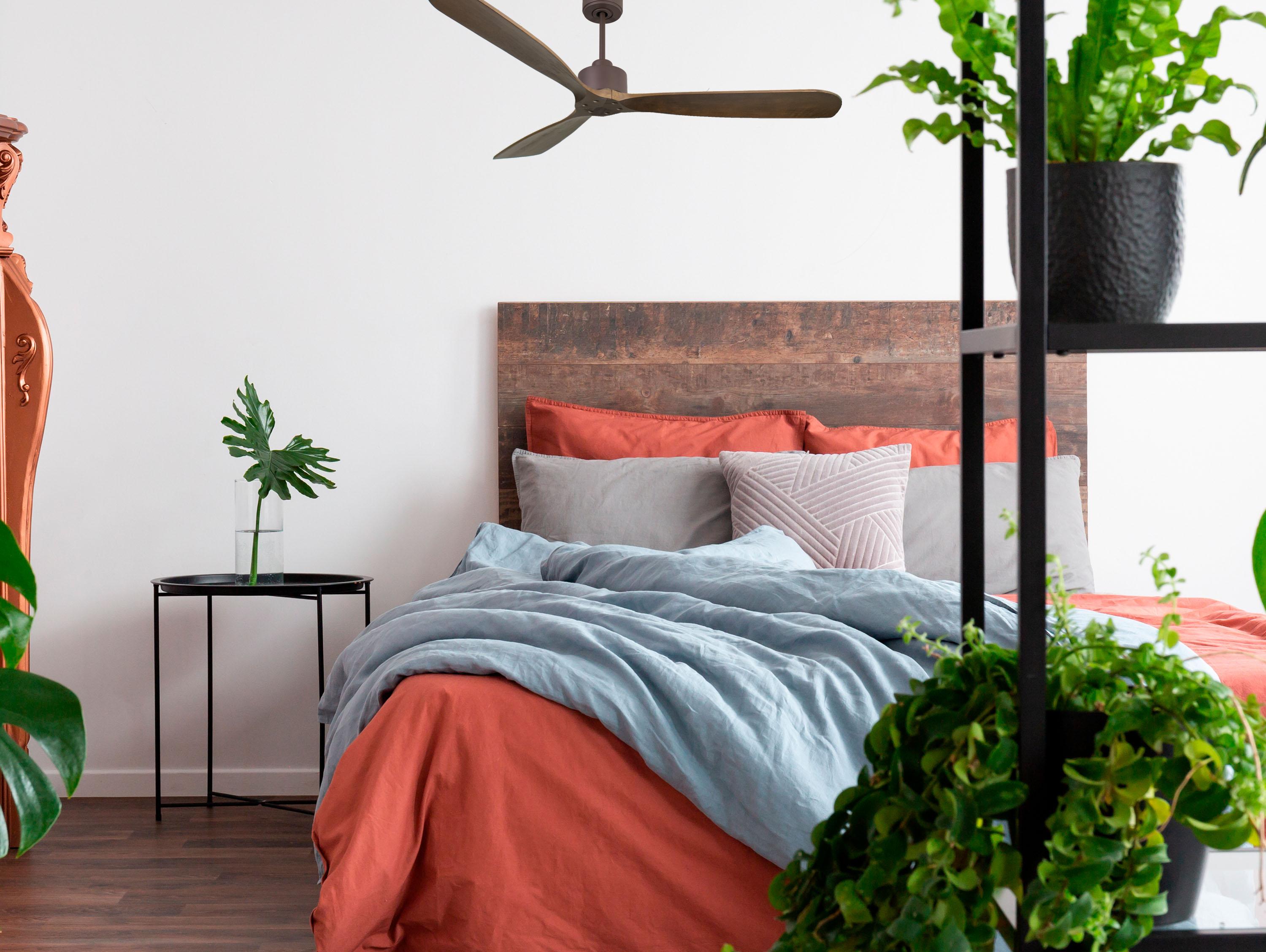 Ventilatore da soffitto Reversibile Termostato Wifi Motore CC Tetti inclinati Telecomando Hypersilence Memoria FullWood