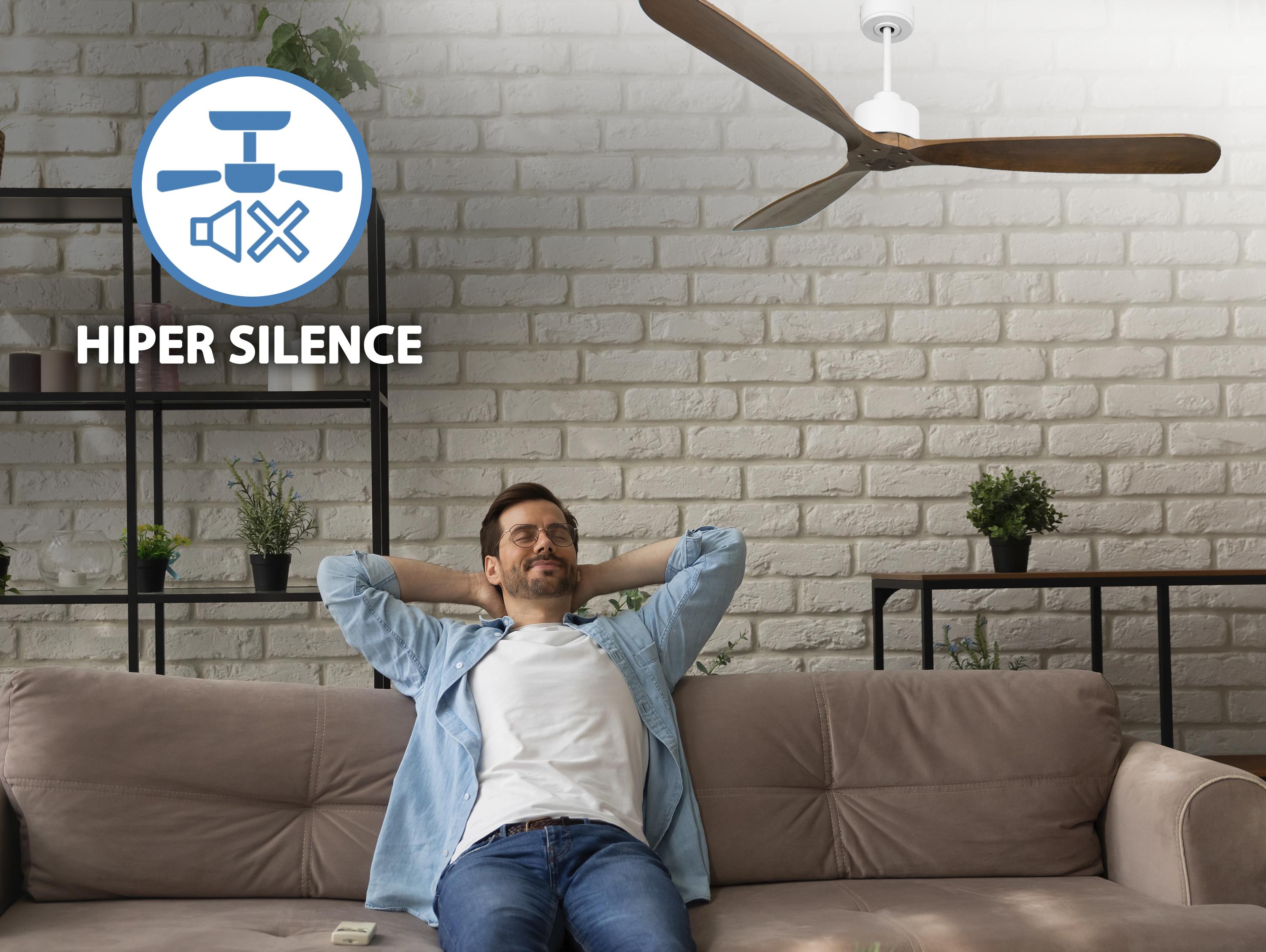 Ventilatore da soffitto Reversibile Termostato Wifi Motore CC Tetti inclinati Telecomando Hypersilence Memoria FullWood
