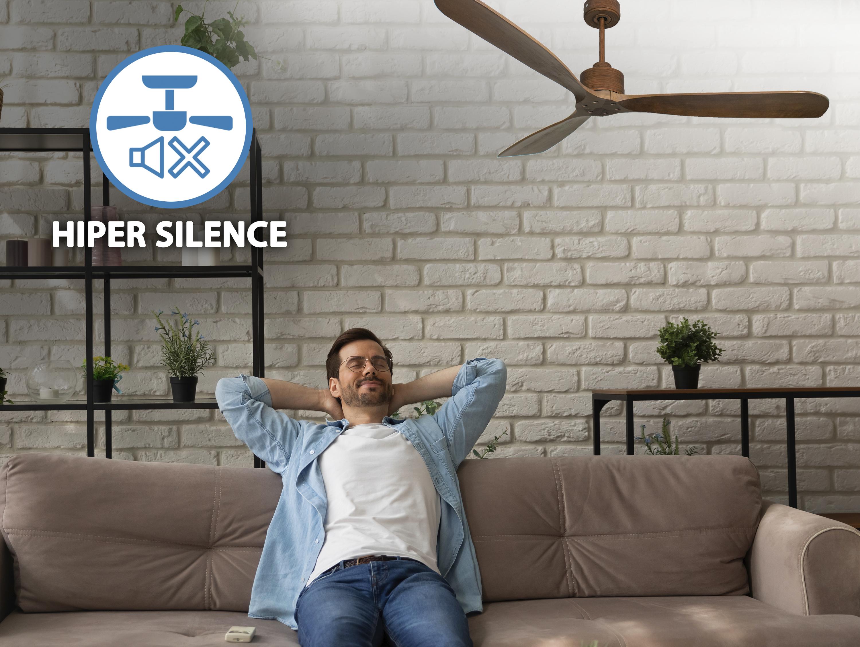 Ventilatore da soffitto Reversibile Termostato Wifi Motore CC Tetti inclinati Telecomando Hypersilence Memoria FullWood