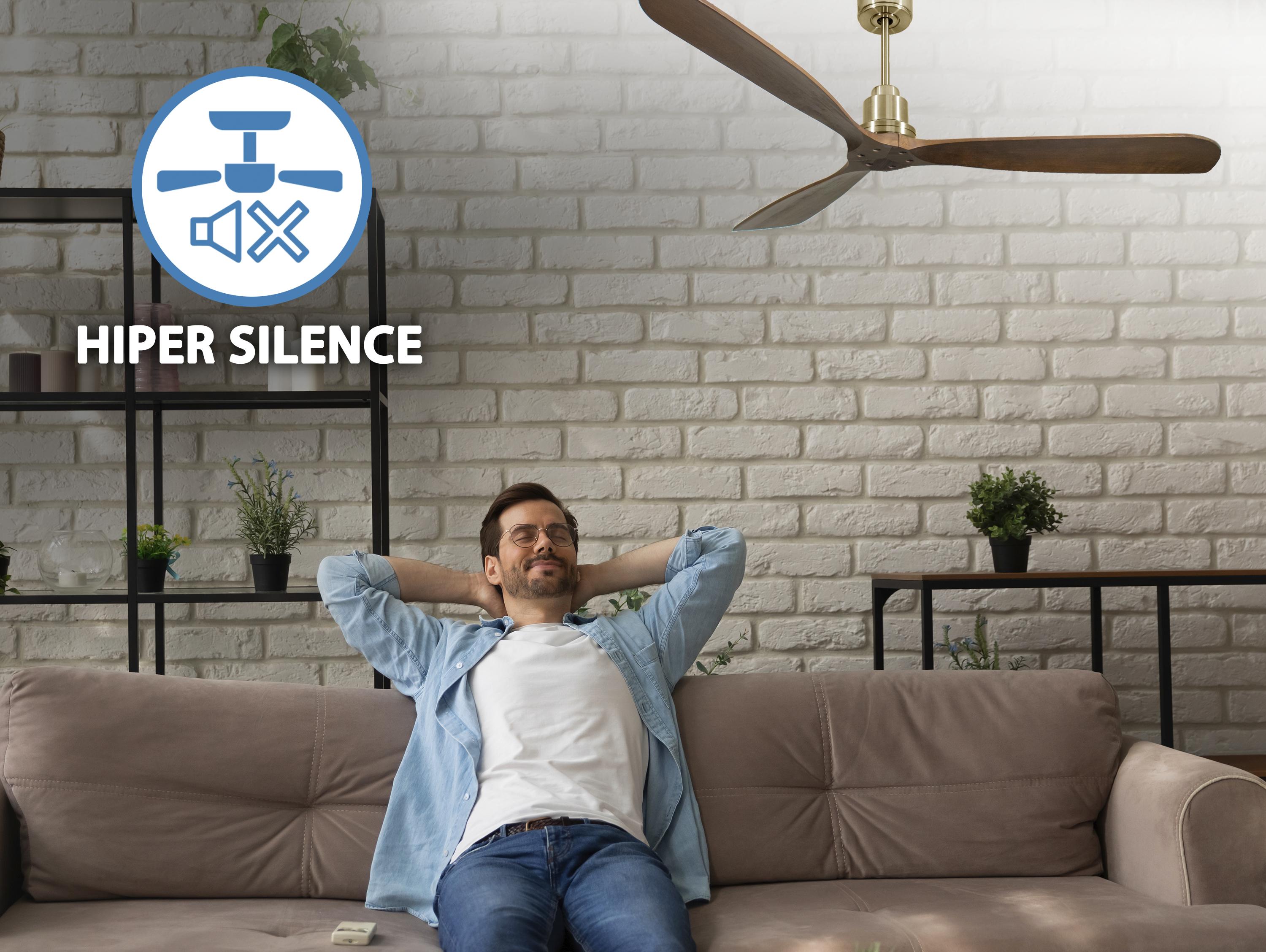 Ventilatore da soffitto Reversibile Termostato Wifi Motore CC Tetti inclinati Telecomando Hypersilence Memoria FullWood