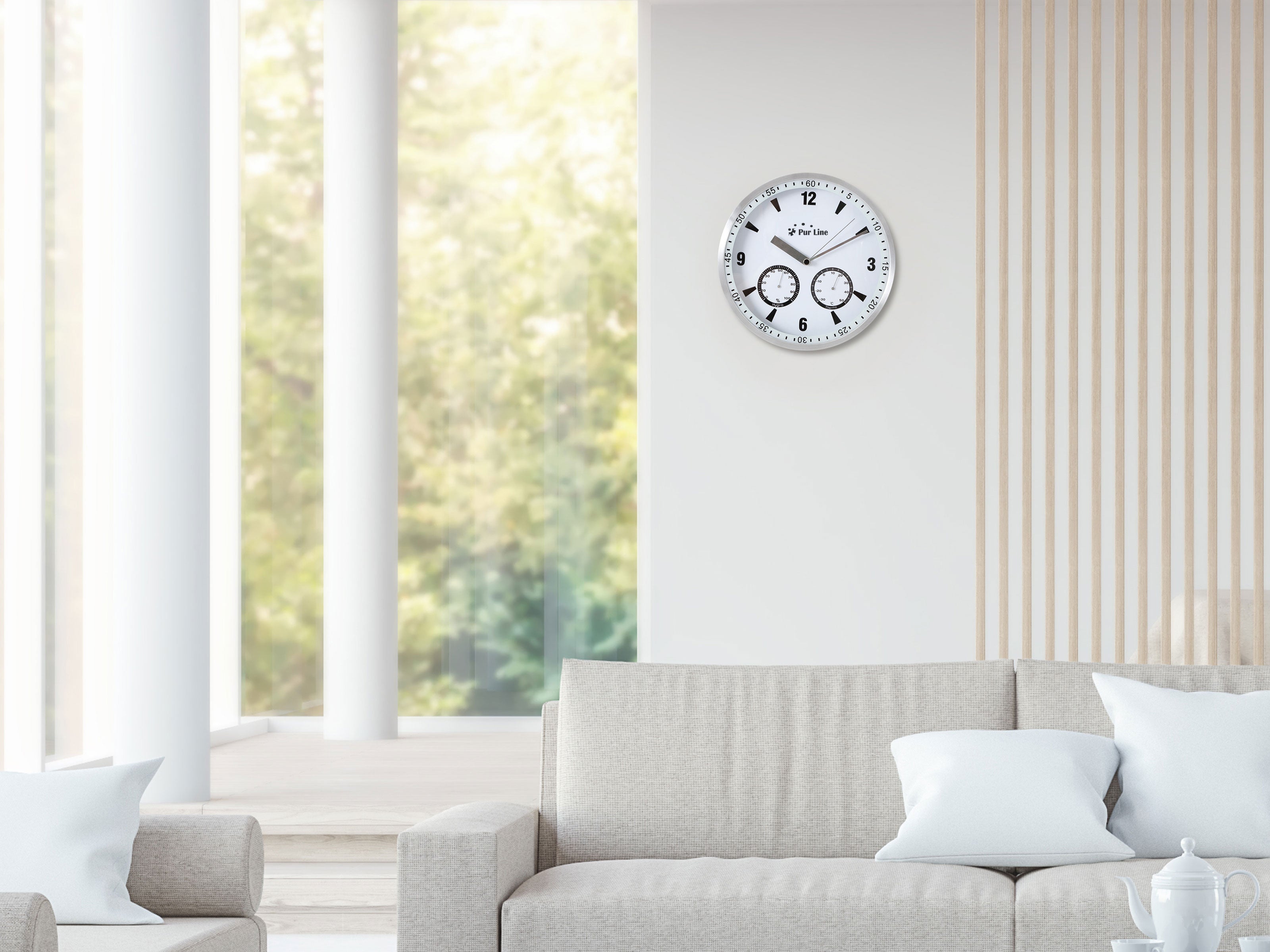 Stazione meteo senza fili, con forma di orologio analogico da parete con indicatore bianco della temperatura e dell'umidità