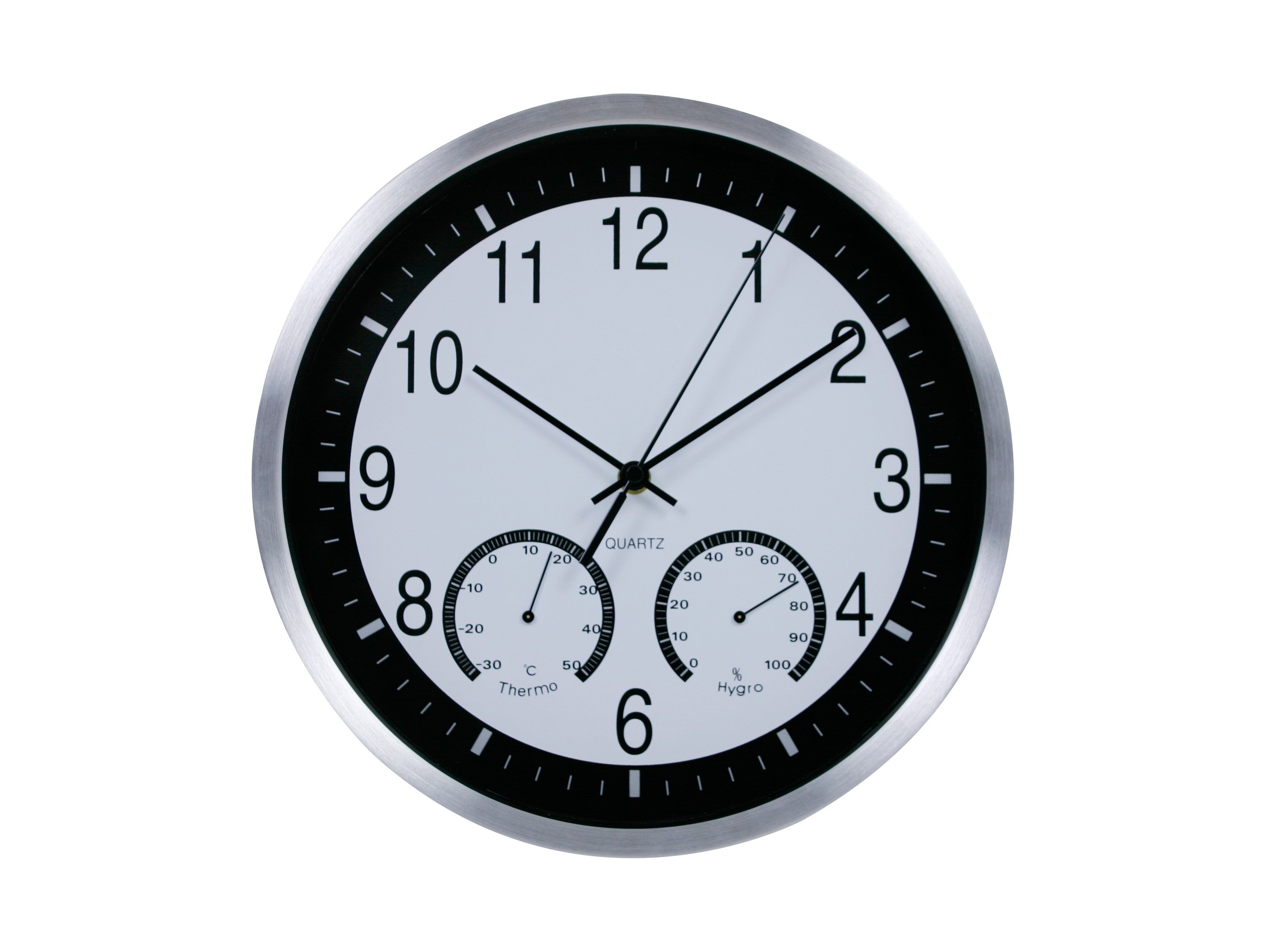 Stazione meteo senza fili, con forma di orologio analogico da parete con visualizzazione in bianco e nero della temperatura e dell'umidità