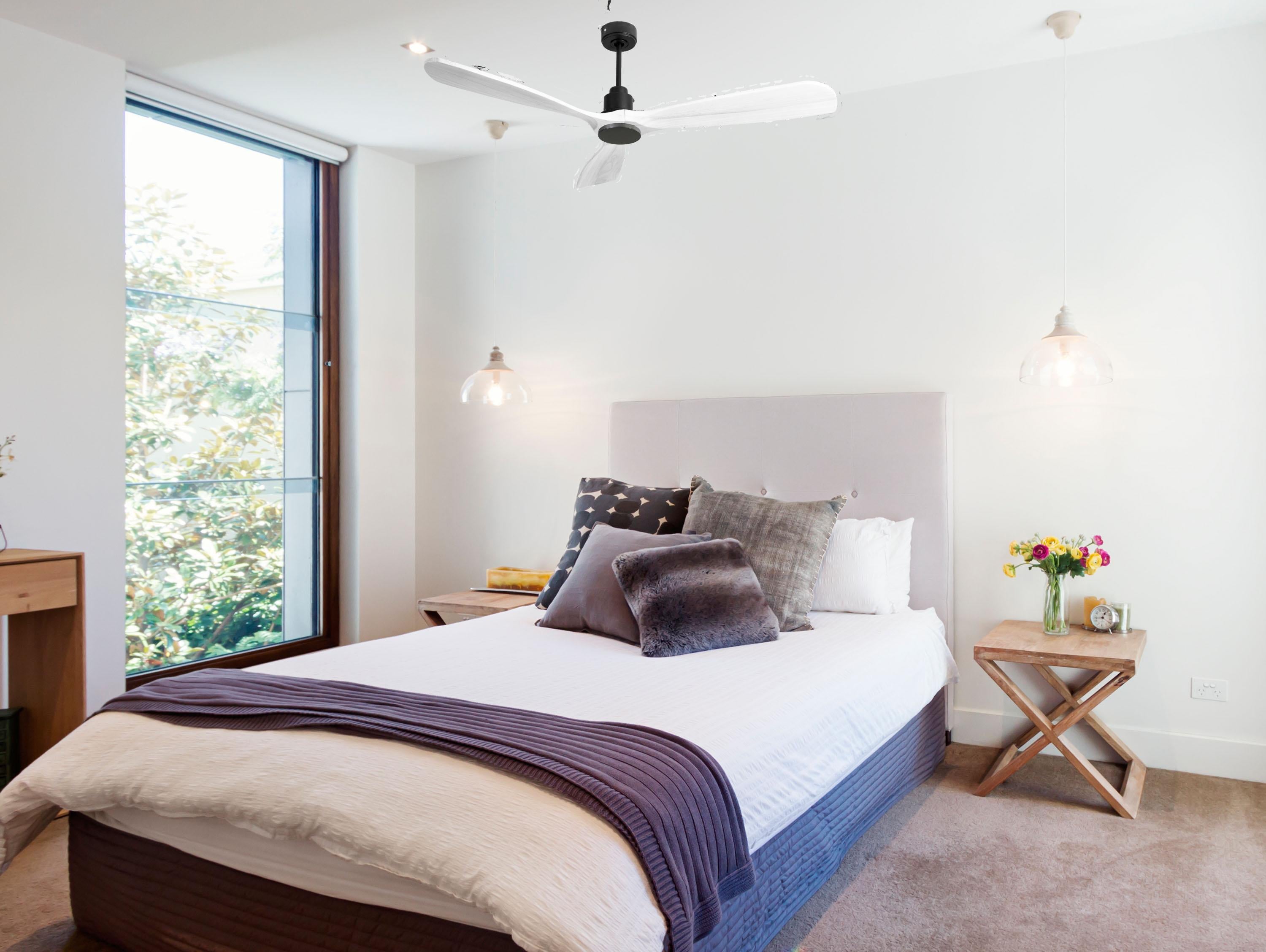 Ventilatore da soffitto Reversibile Termostato Wifi Motore CC Tetti inclinati Telecomando Hypersilence Memoria FullWood Shopify Vendible (AUTOMATICO)