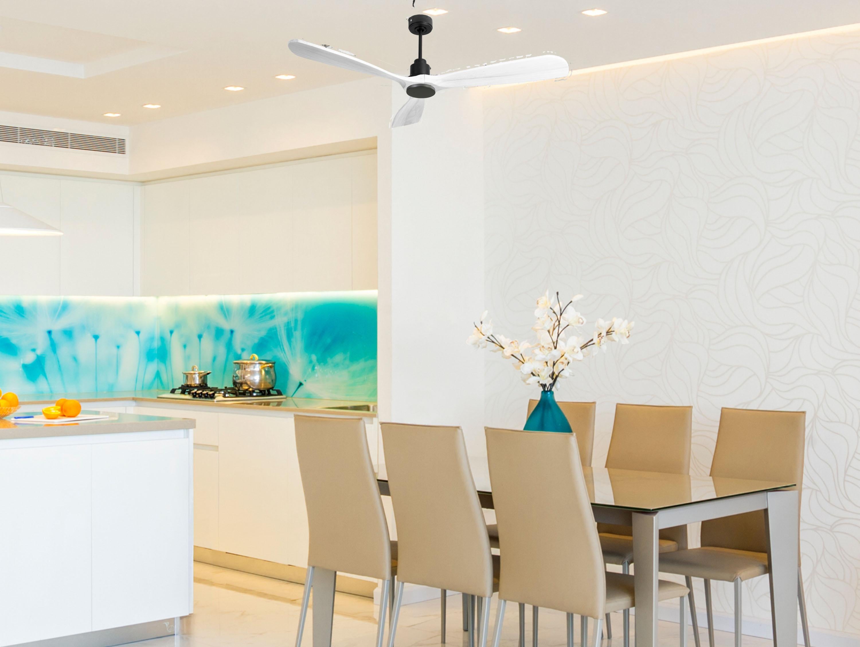 Ventilatore da soffitto Reversibile Termostato Wifi Motore CC Tetti inclinati Telecomando Hypersilence Memoria FullWood Shopify Vendible (AUTOMATICO)