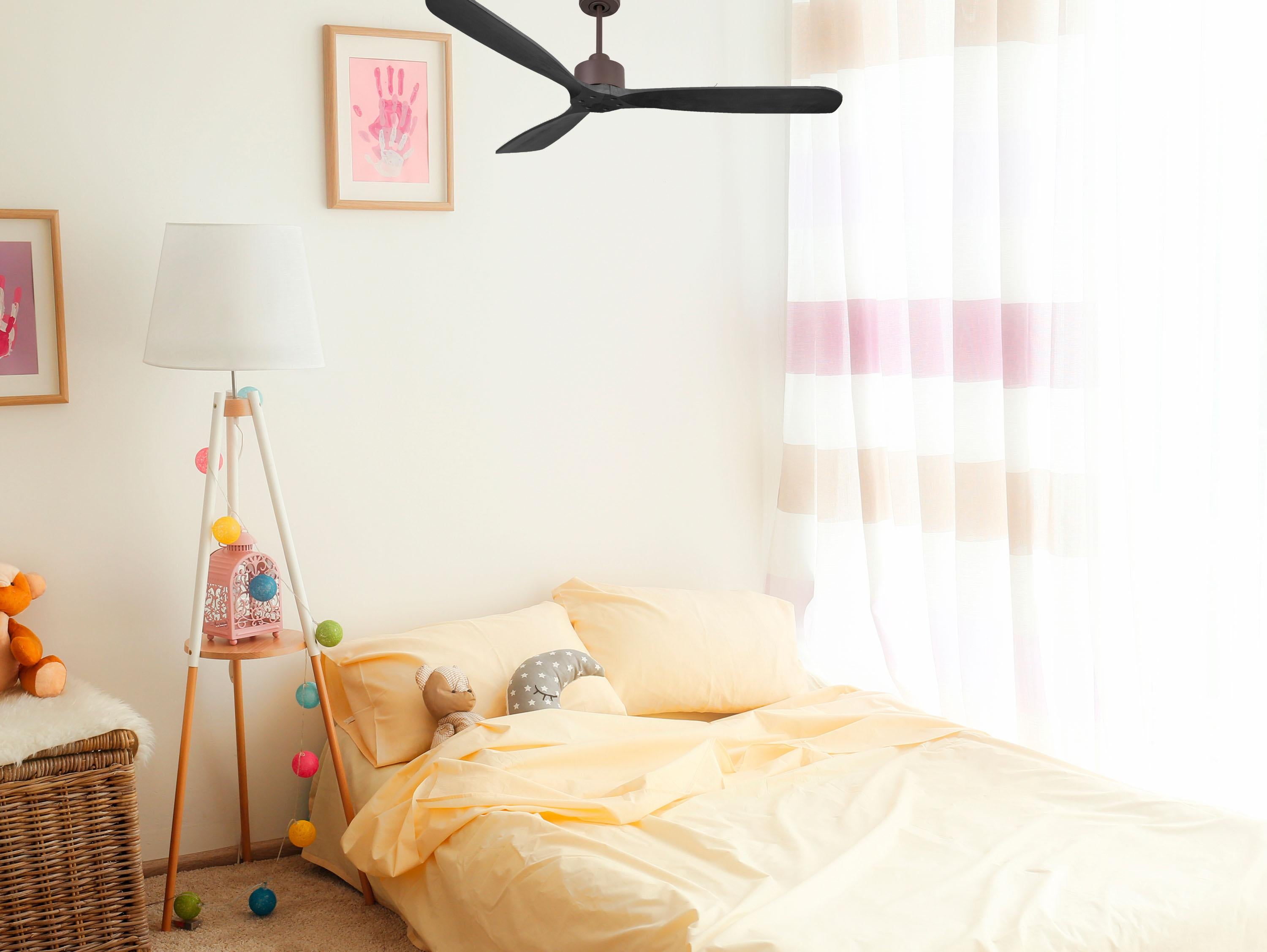 Ventilatore da soffitto Reversibile Termostato Wifi Motore CC Tetti inclinati Telecomando Hypersilence Memoria FullWood