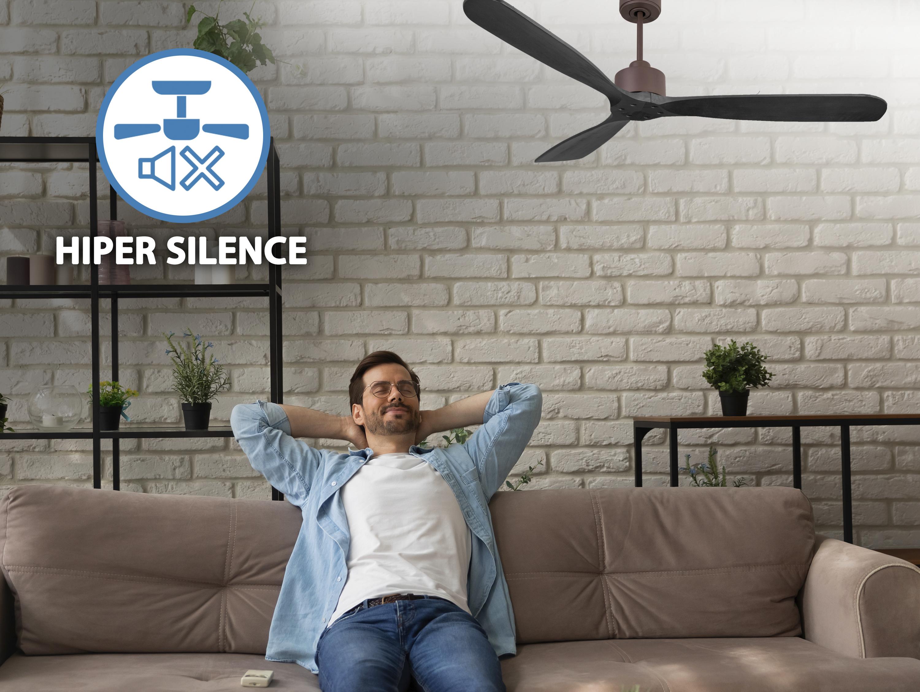 Ventilatore da soffitto Reversibile Termostato Wifi Motore CC Tetti inclinati Telecomando Hypersilence Memoria FullWood