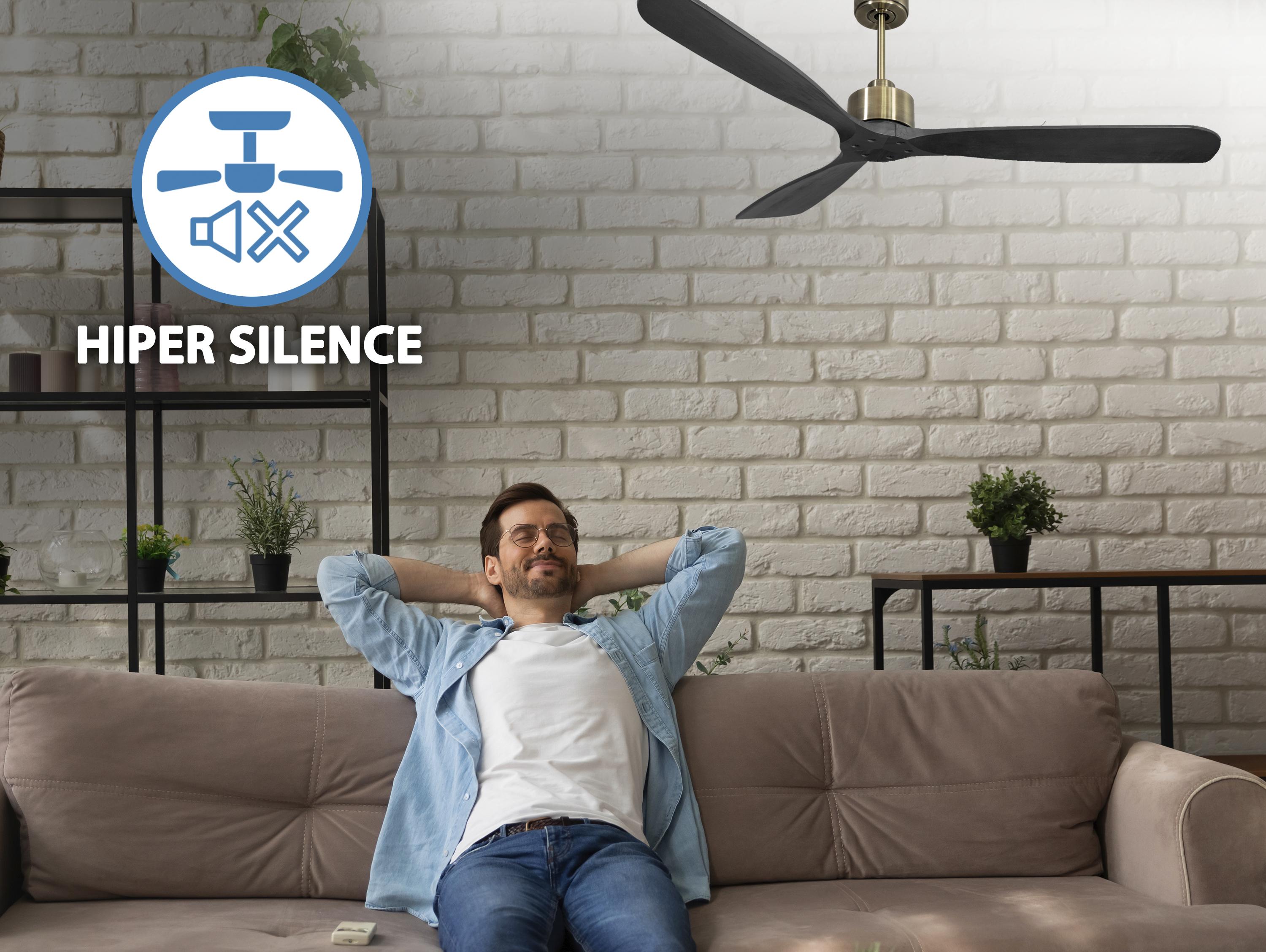 Ventilatore da soffitto Reversibile Termostato Wifi Motore CC Tetti inclinati Telecomando Hypersilence Memoria FullWood