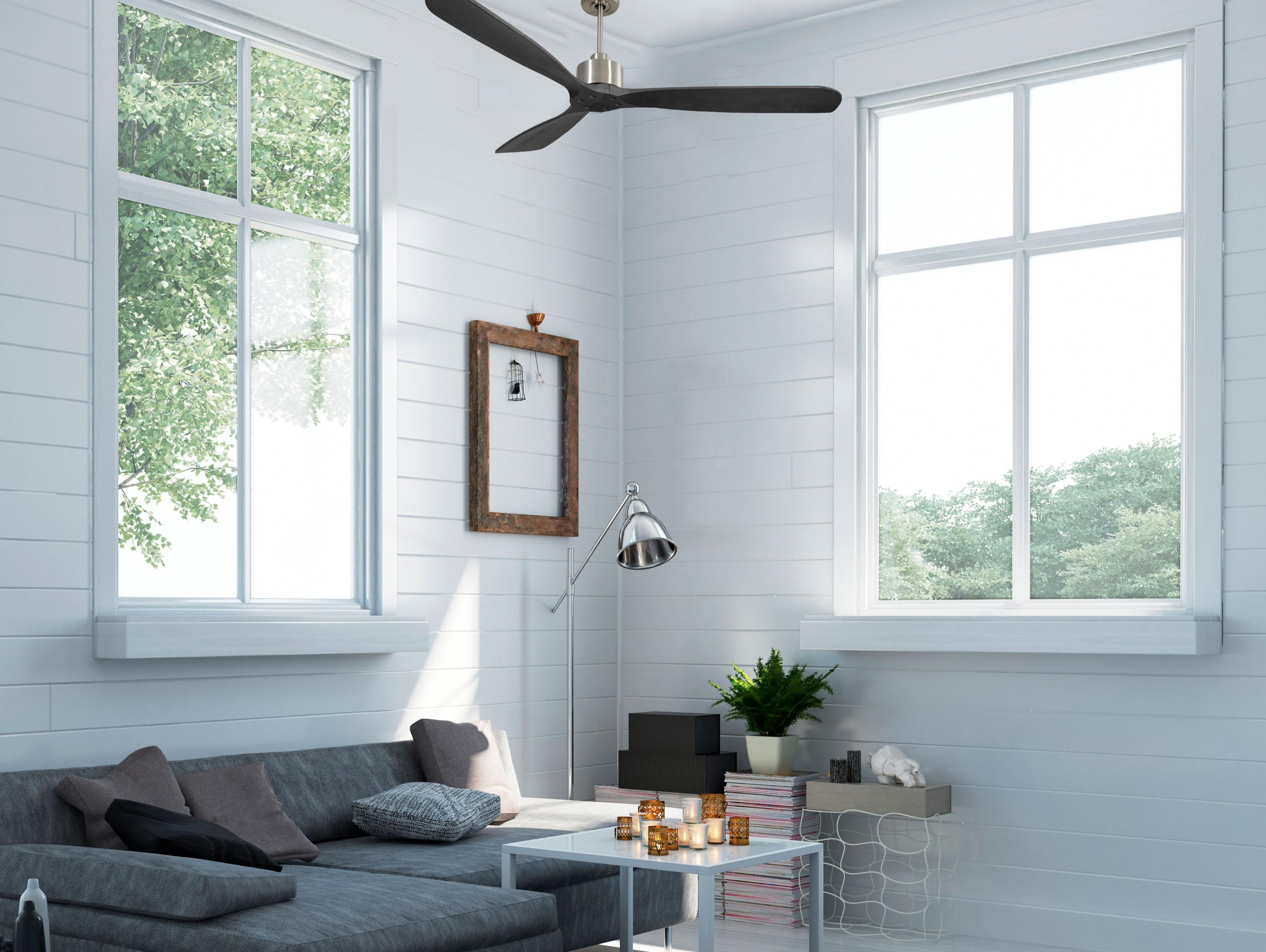 Ventilatore da soffitto Reversibile Termostato Wifi Motore CC Tetti inclinati Telecomando Hypersilence Memoria FullWood