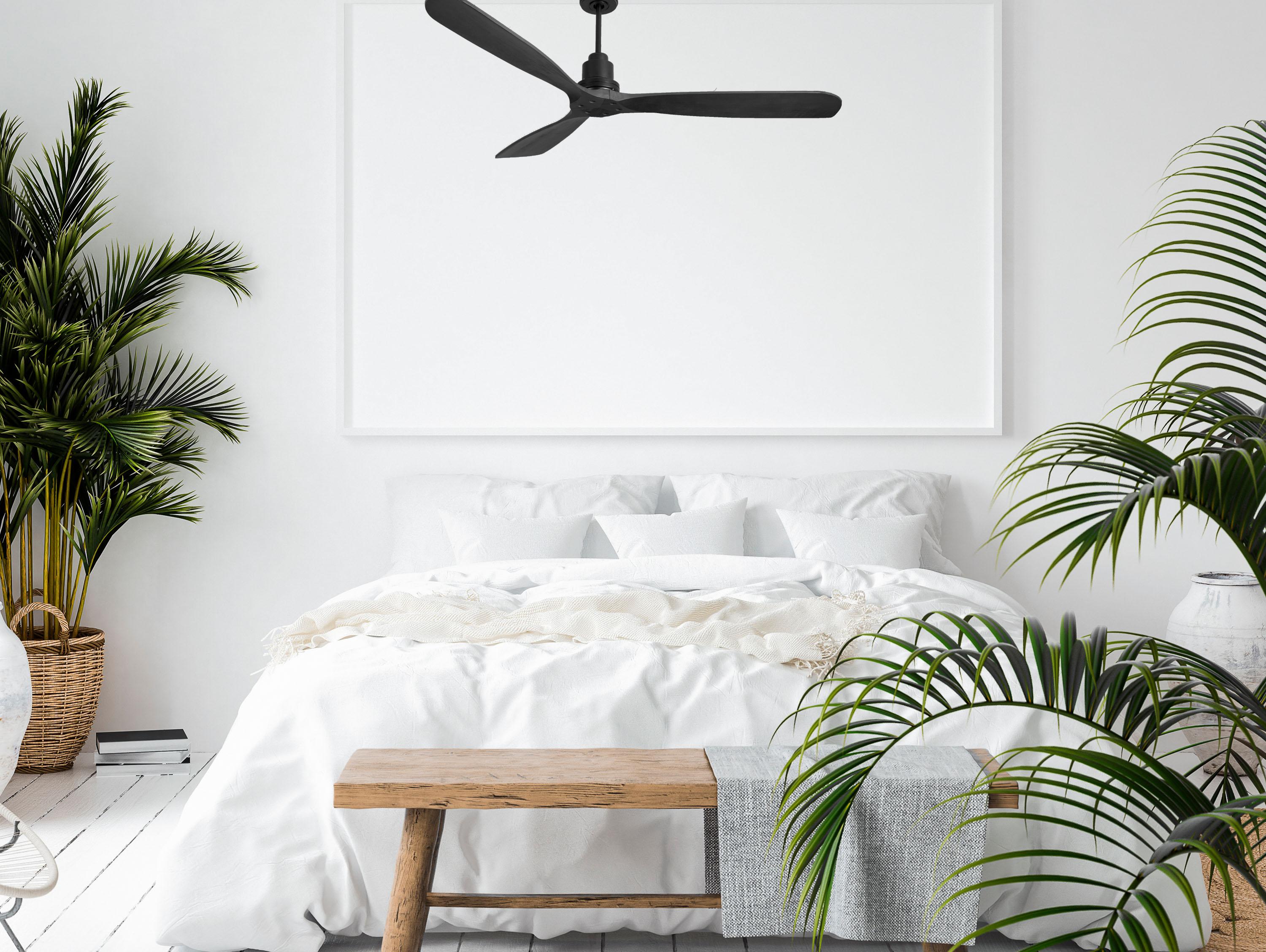 Ventilatore da soffitto Reversibile Termostato Wifi Motore CC Tetti inclinati Telecomando Hypersilence Memoria FullWood