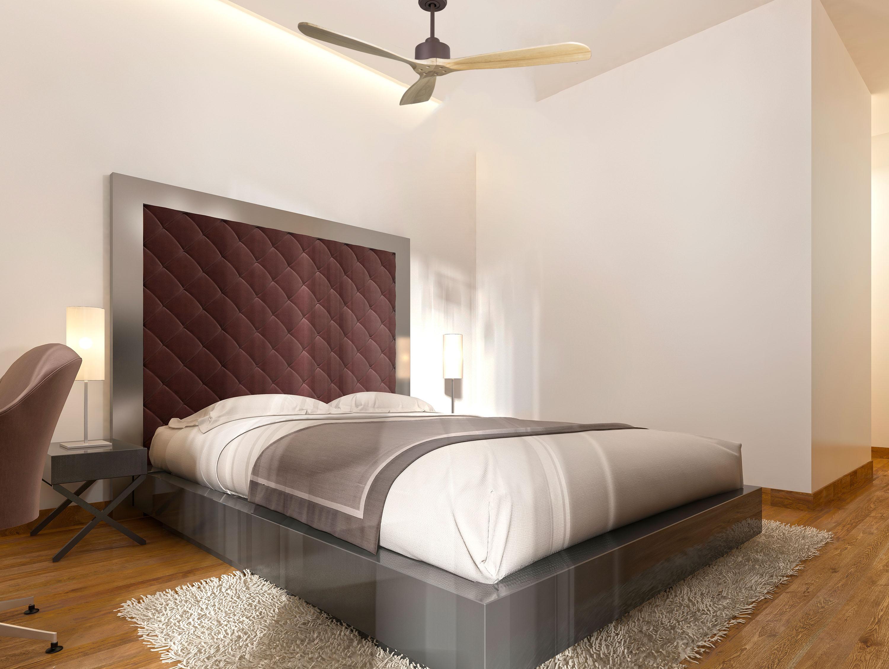 Ventilatore da soffitto Reversibile Termostato Wifi Motore CC Tetti inclinati Telecomando Hypersilence Memoria FullWood
