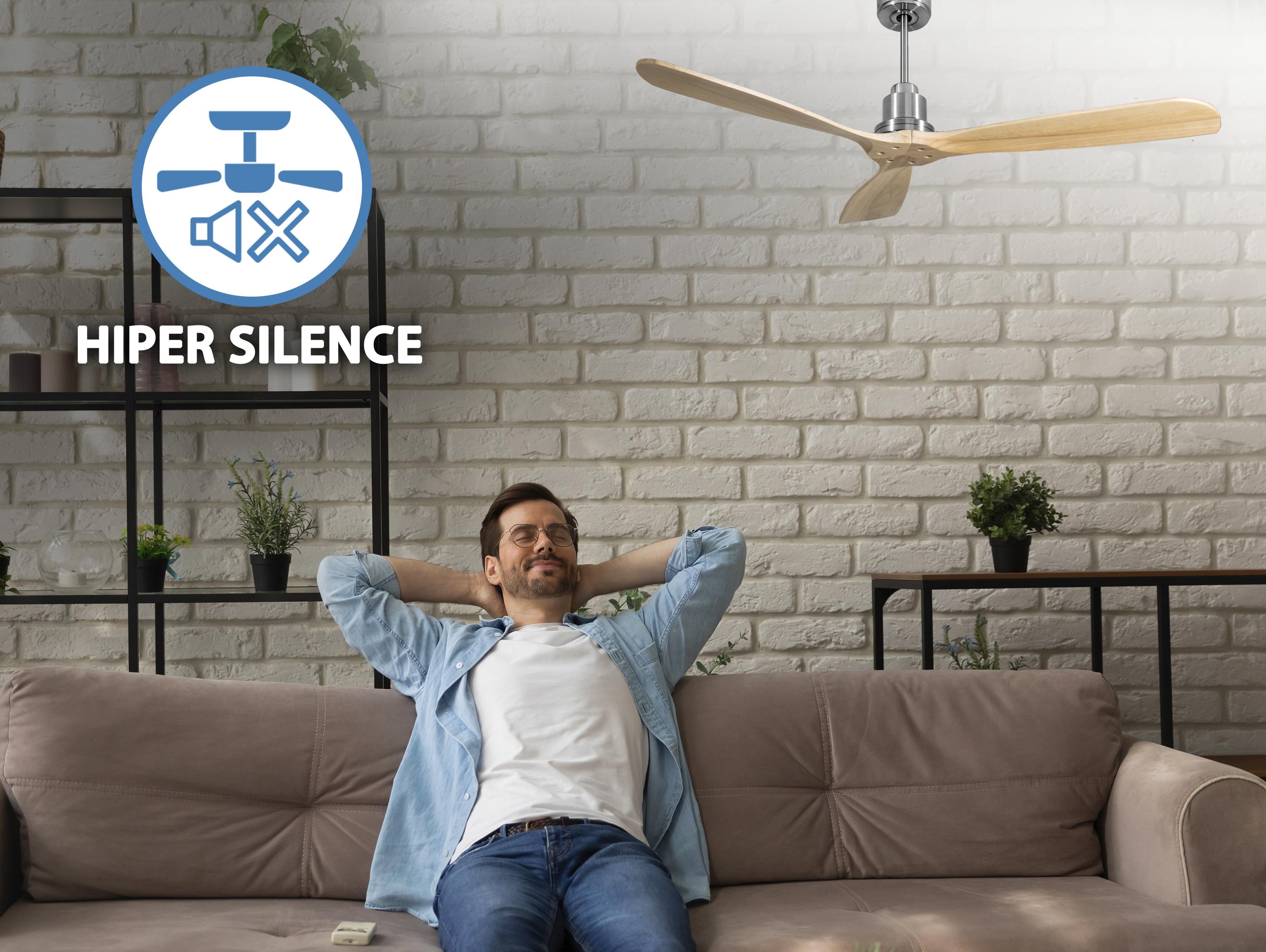 Ventilatore da soffitto Reversibile Termostato Wifi Motore CC Tetti inclinati Telecomando Hypersilence Memoria FullWood Shopify Vendible (AUTOMATICO)