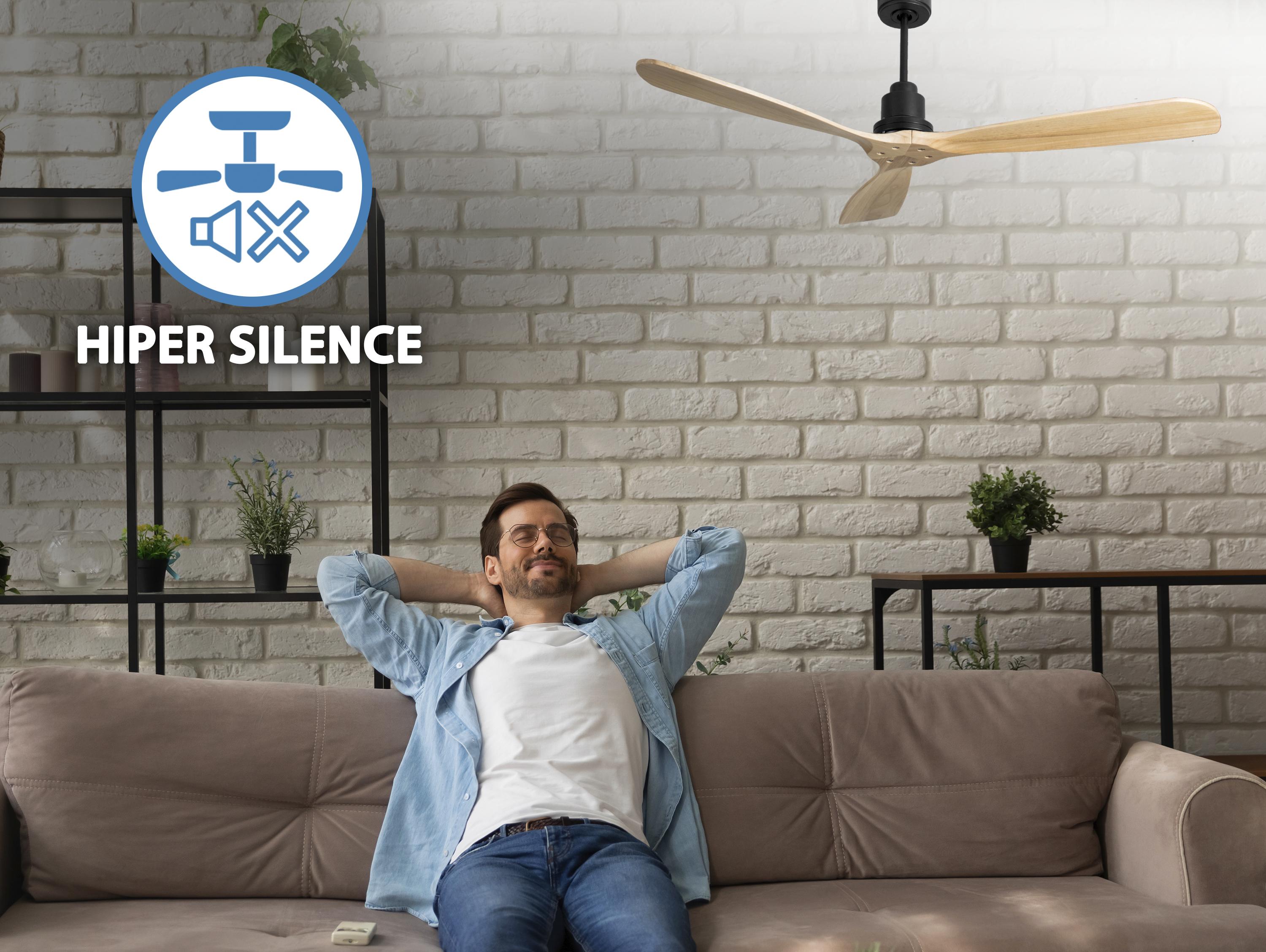 Ventilatore da soffitto Reversibile Termostato Wifi Motore CC Tetti inclinati Telecomando Hypersilence Memoria FullWood Shopify Vendible (AUTOMATICO)