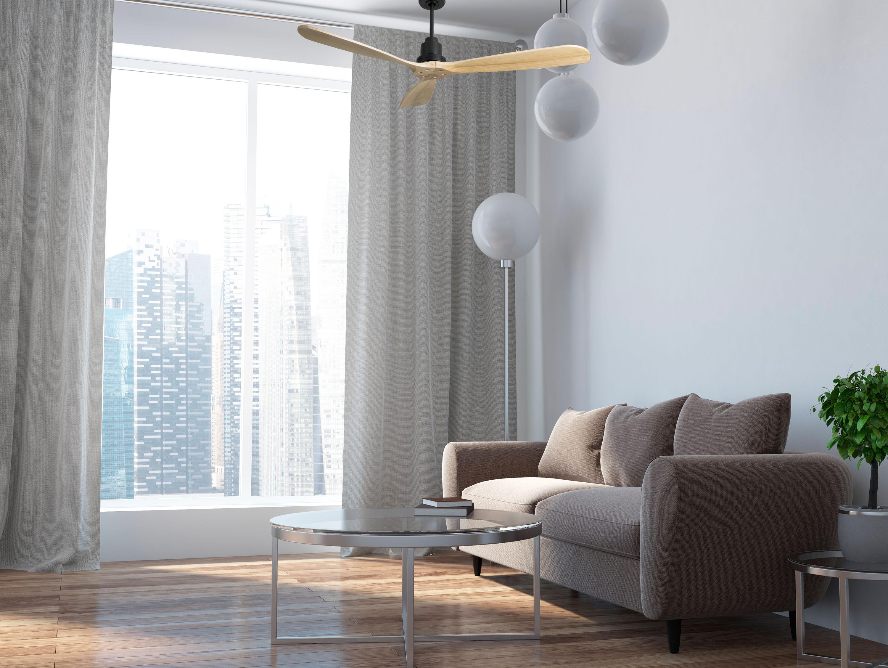 Ventilatore da soffitto Reversibile Termostato Wifi Motore CC Tetti inclinati Telecomando Hypersilence Memoria FullWood Shopify Vendible (AUTOMATICO)