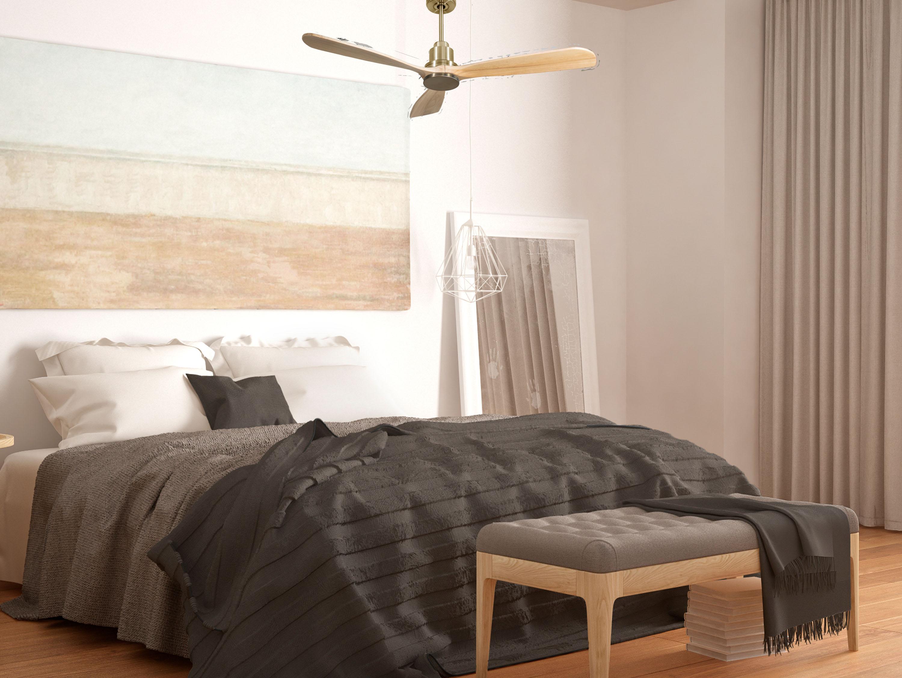 Ventilatore da soffitto Reversibile Termostato Wifi Motore CC Tetti inclinati Telecomando Hypersilence Memoria FullWood