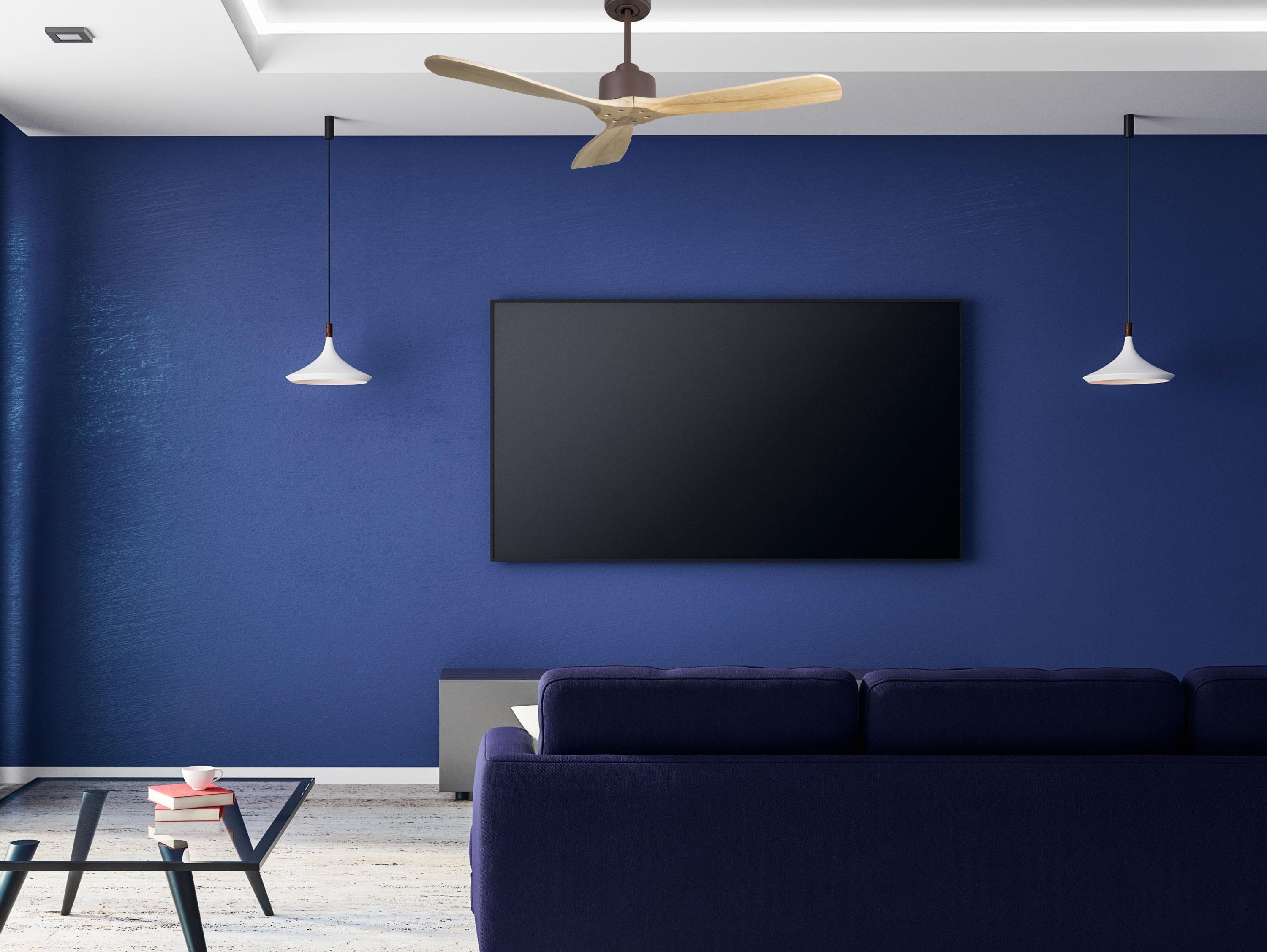 Ventilatore da soffitto Reversibile Termostato Wifi Motore CC Tetti inclinati Telecomando Hypersilence Memoria FullWood