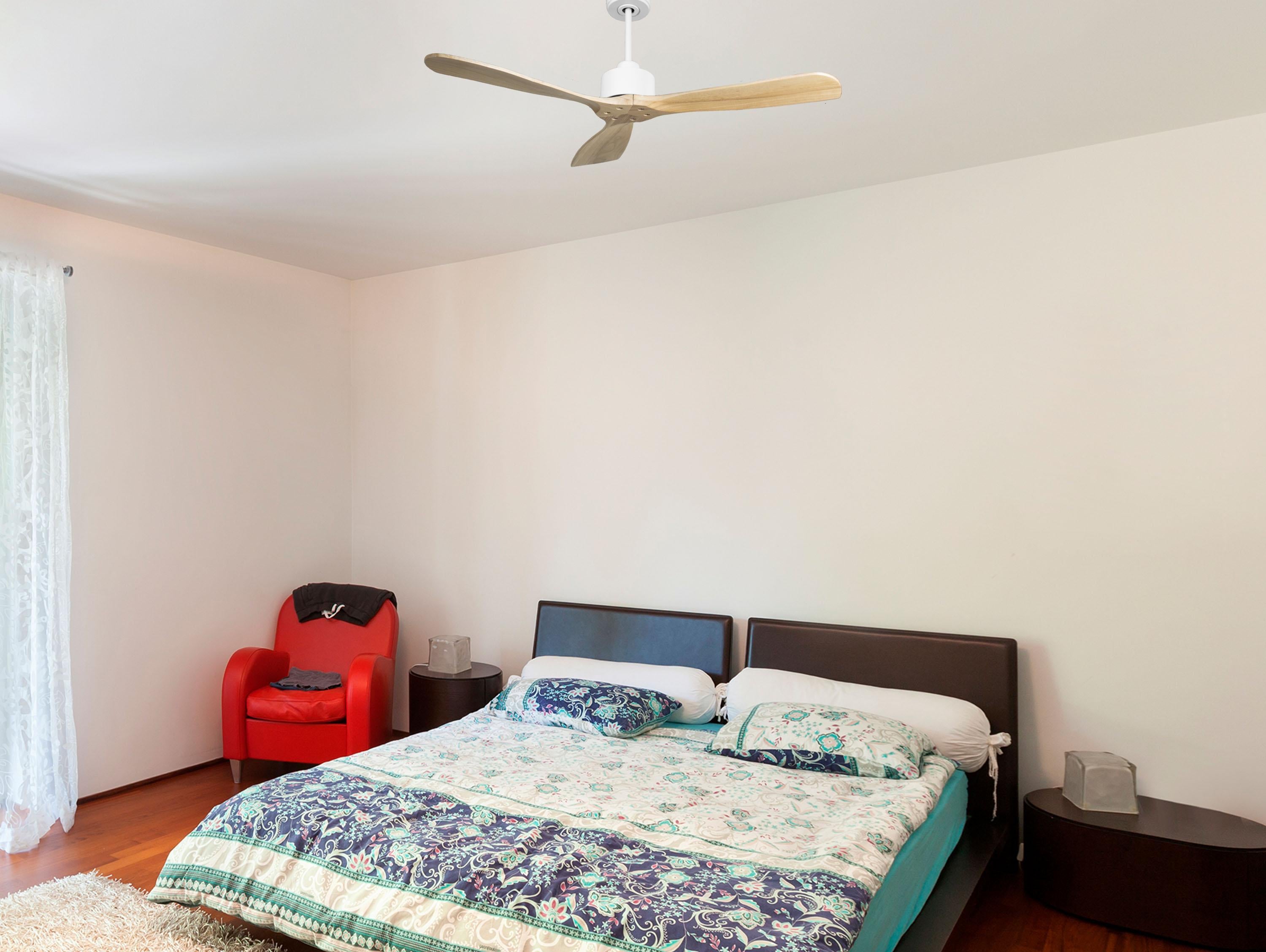 Ventilatore da soffitto Reversibile Termostato Wifi Motore CC Tetti inclinati Telecomando Hypersilence Memoria FullWood