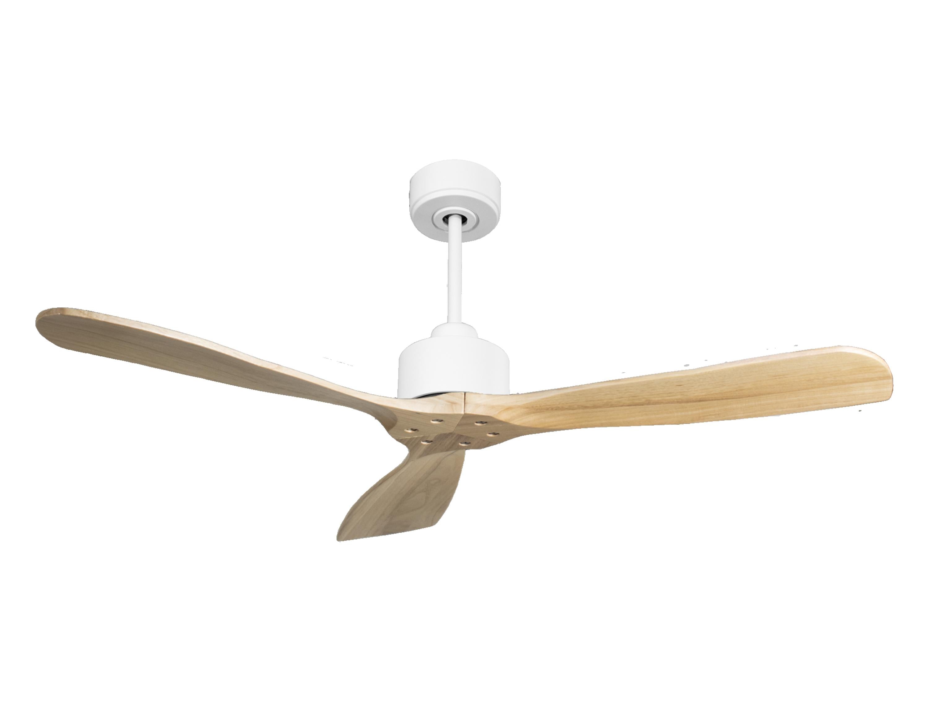 Ventilatore da soffitto Reversibile Termostato Wifi Motore CC Tetti inclinati Telecomando Hypersilence Memoria FullWood