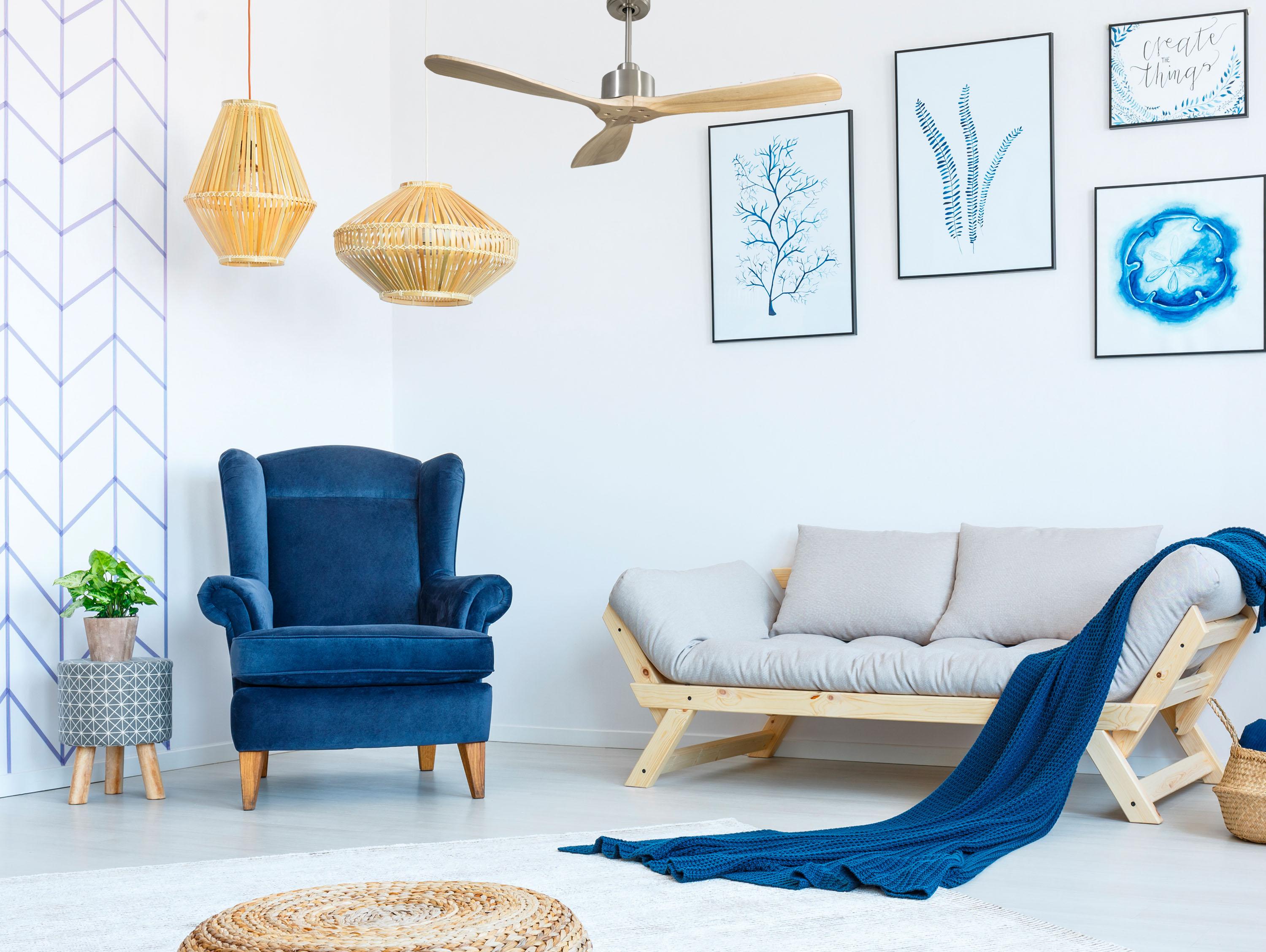 Ventilatore da soffitto Reversibile Termostato Wifi Motore CC Tetti inclinati Telecomando Hypersilence Memoria FullWood