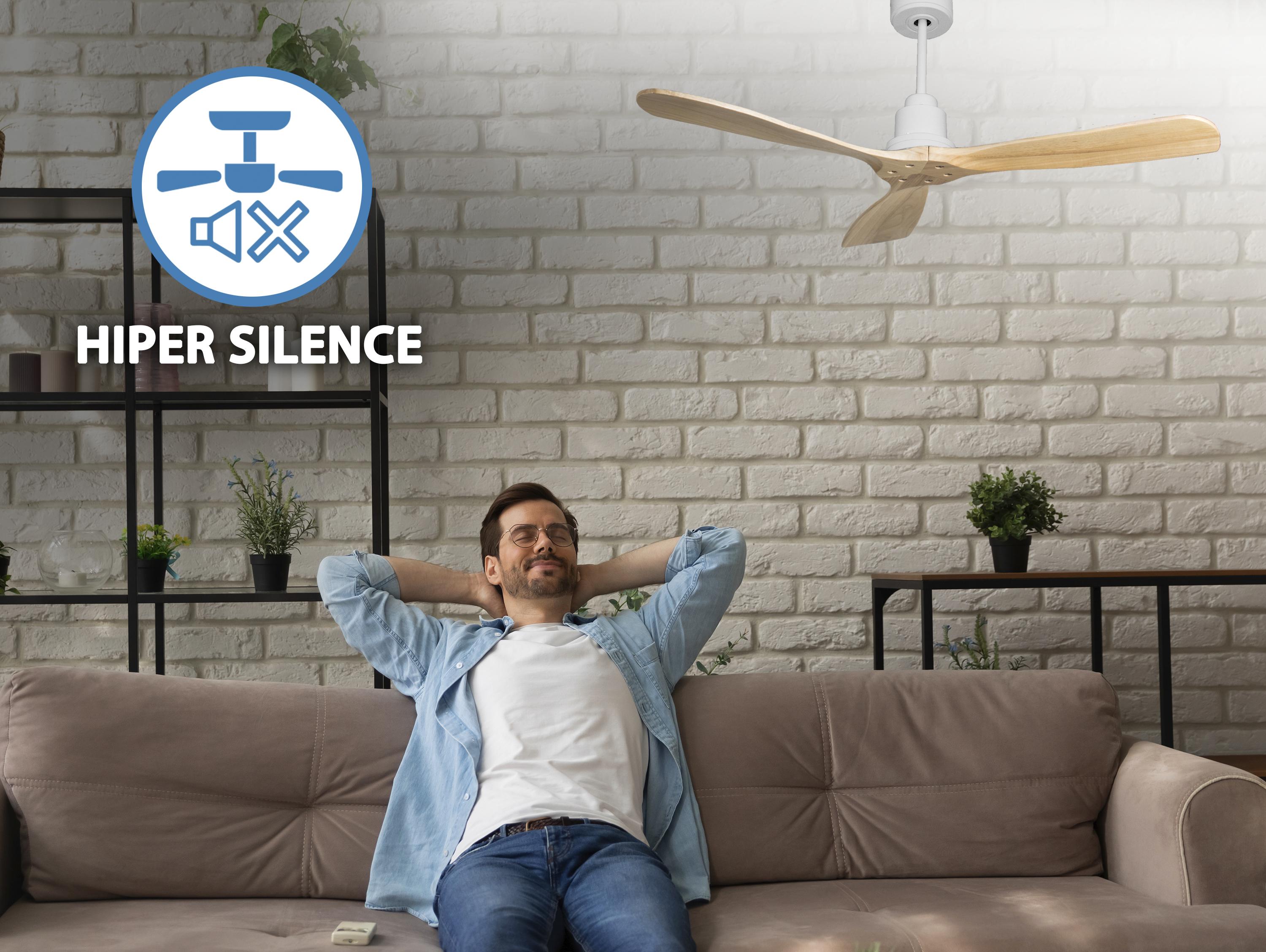 Ventilatore da soffitto Reversibile Termostato Wifi Motore CC Tetti inclinati Telecomando Hypersilence Memoria FullWood Shopify Vendible (AUTOMATICO)