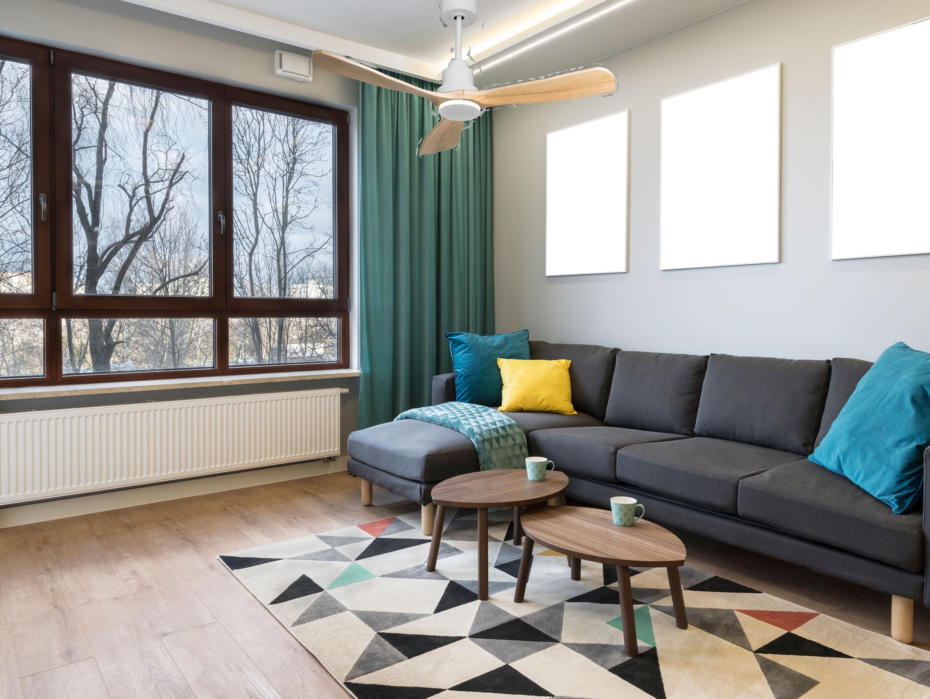 Ventilatore da soffitto Reversibile Termostato Wifi Motore CC Tetti inclinati Telecomando Hypersilence Memoria FullWood Shopify Vendible (AUTOMATICO)