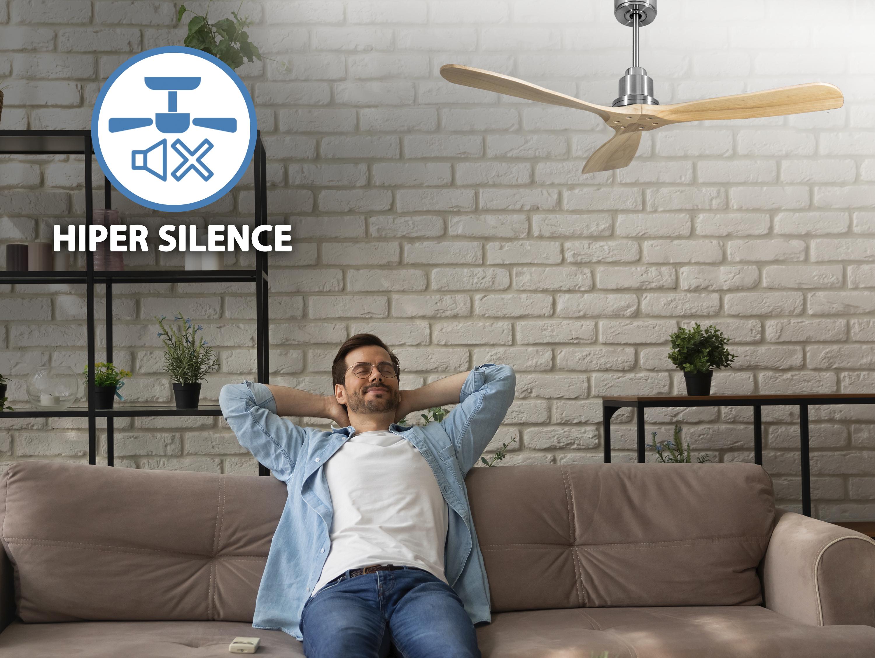 Ventilatore da soffitto Reversibile Termostato Wifi Motore CC Tetti inclinati Telecomando Hypersilence Memoria FullWood Shopify Vendible (AUTOMATICO)