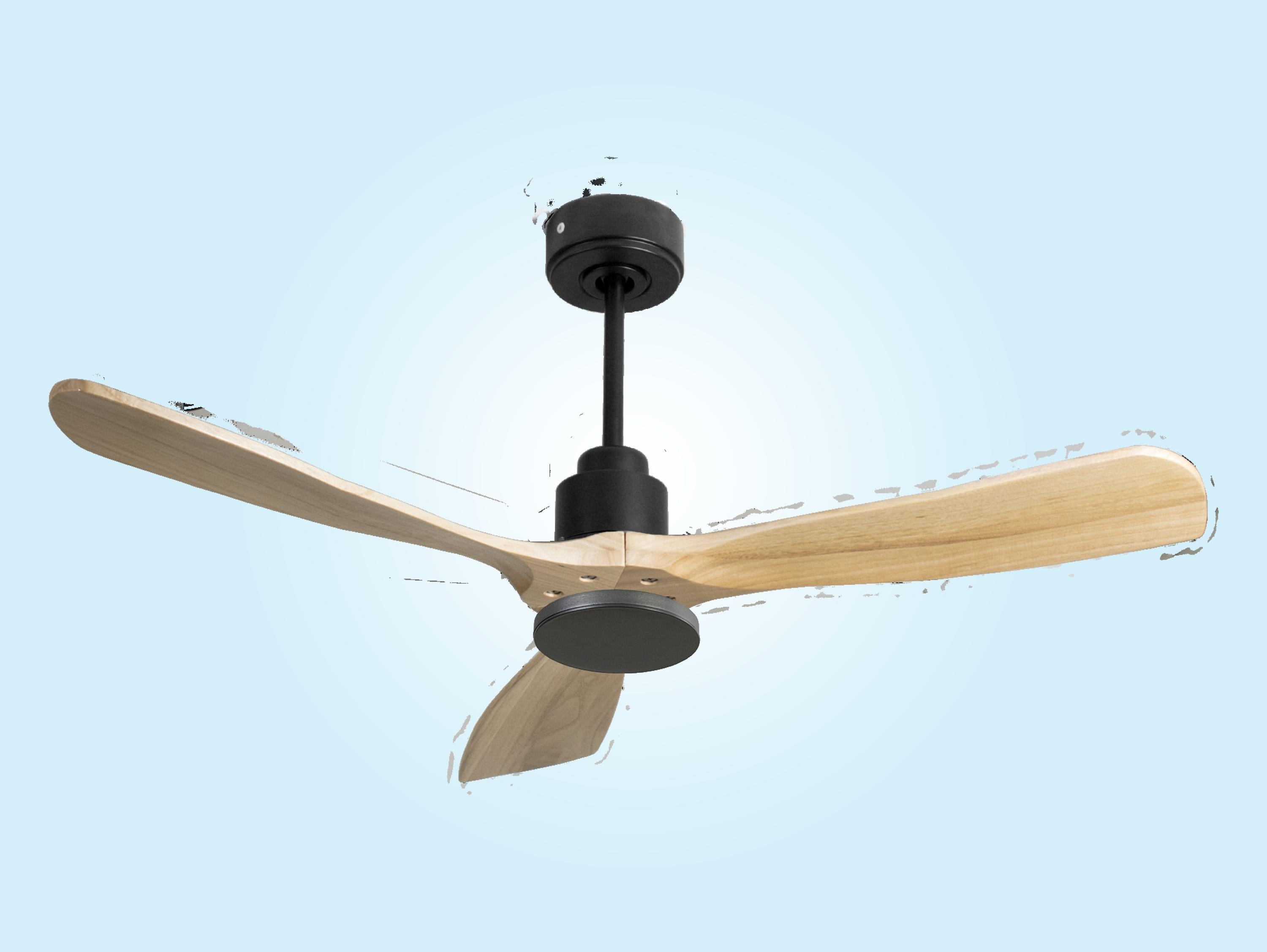 Ventilatore da soffitto Reversibile Termostato Wifi Motore CC Tetti inclinati Telecomando Hypersilence Memoria FullWood Shopify Vendible (AUTOMATICO)