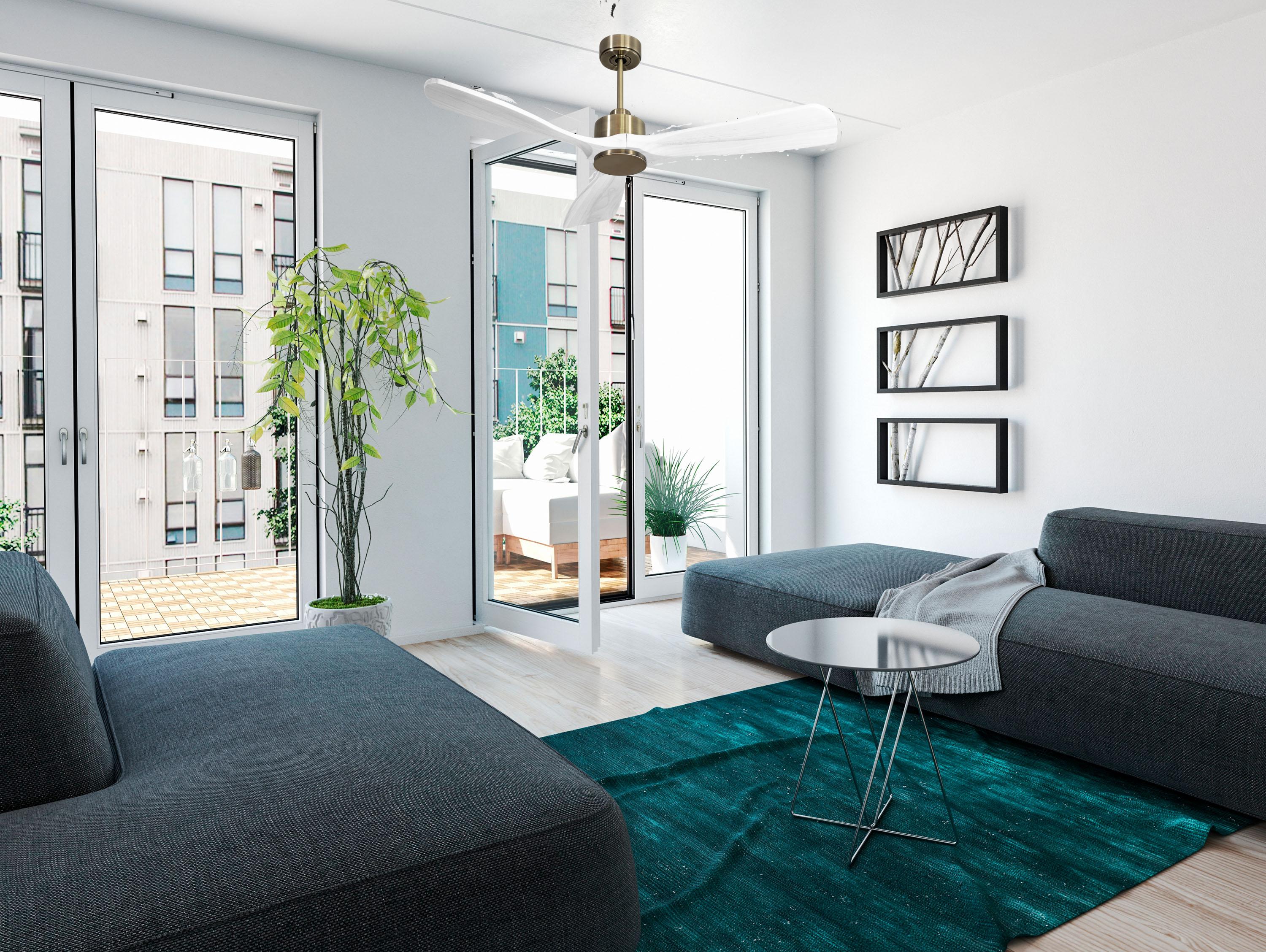 Ventilatore da soffitto Reversibile Termostato Wifi Motore CC Tetti inclinati Telecomando Hypersilence Memoria FullWood Shopify Vendible (AUTOMATICO)