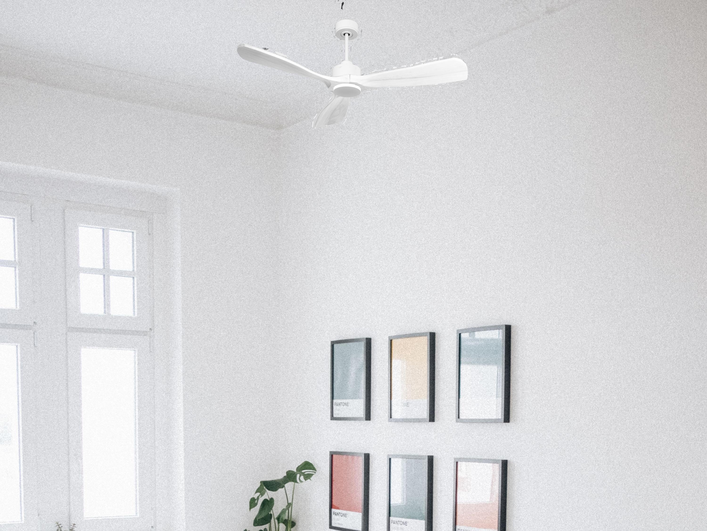 Ventilatore da soffitto Reversibile Termostato Wifi Motore CC Tetti inclinati Telecomando Hypersilence Memoria FullWood Shopify Vendible (AUTOMATICO)