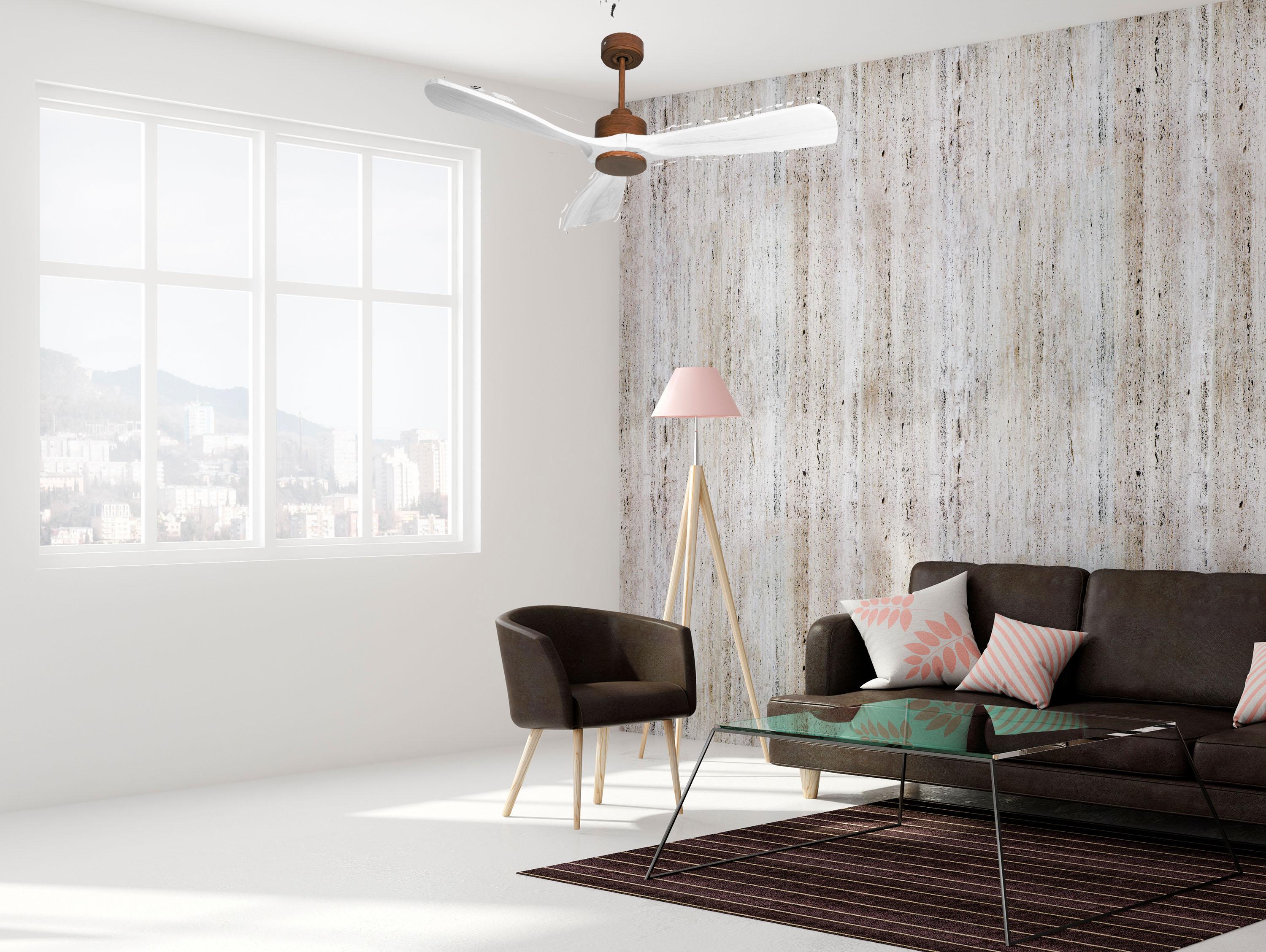 Ventilatore da soffitto Reversibile Termostato Wifi Motore CC Tetti inclinati Telecomando Hypersilence Memoria FullWood Shopify Vendible (AUTOMATICO)