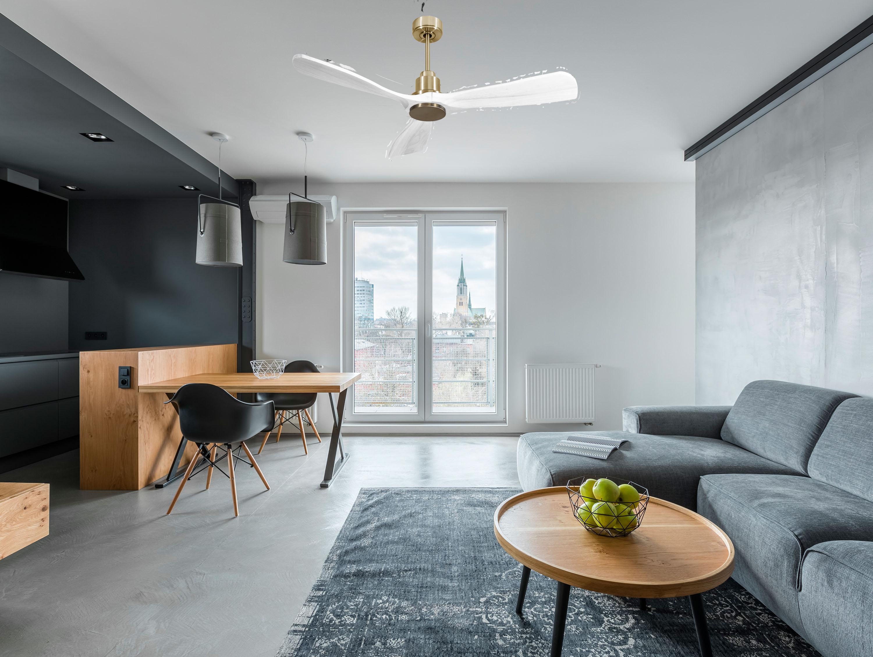 Ventilatore da soffitto Reversibile Termostato Wifi Motore CC Tetti inclinati Telecomando Hypersilence Memoria FullWood Shopify Vendible (AUTOMATICO)