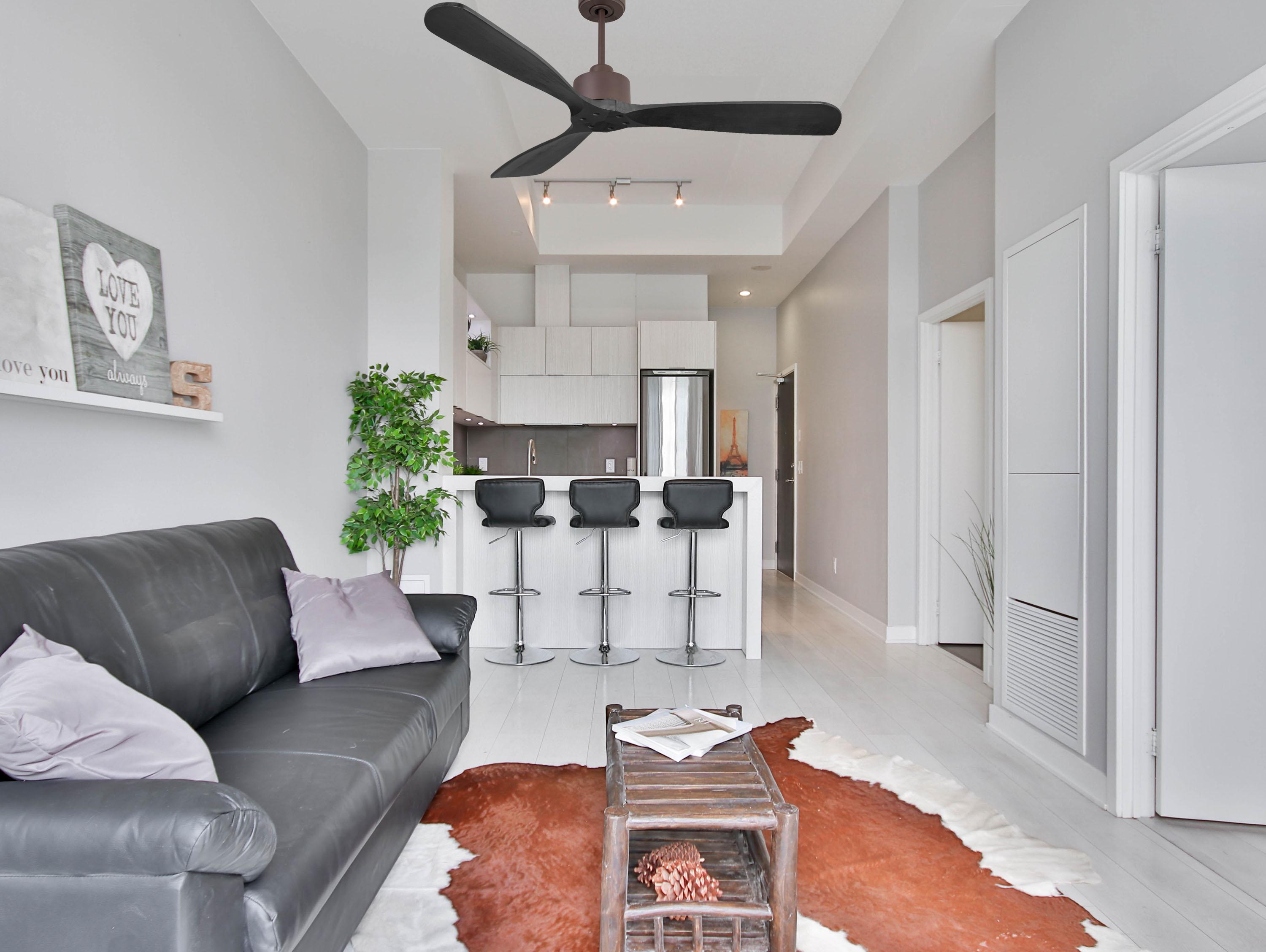 Ventilatore da soffitto Reversibile Termostato Wifi Motore CC Tetti inclinati Telecomando Hypersilence Memoria FullWood