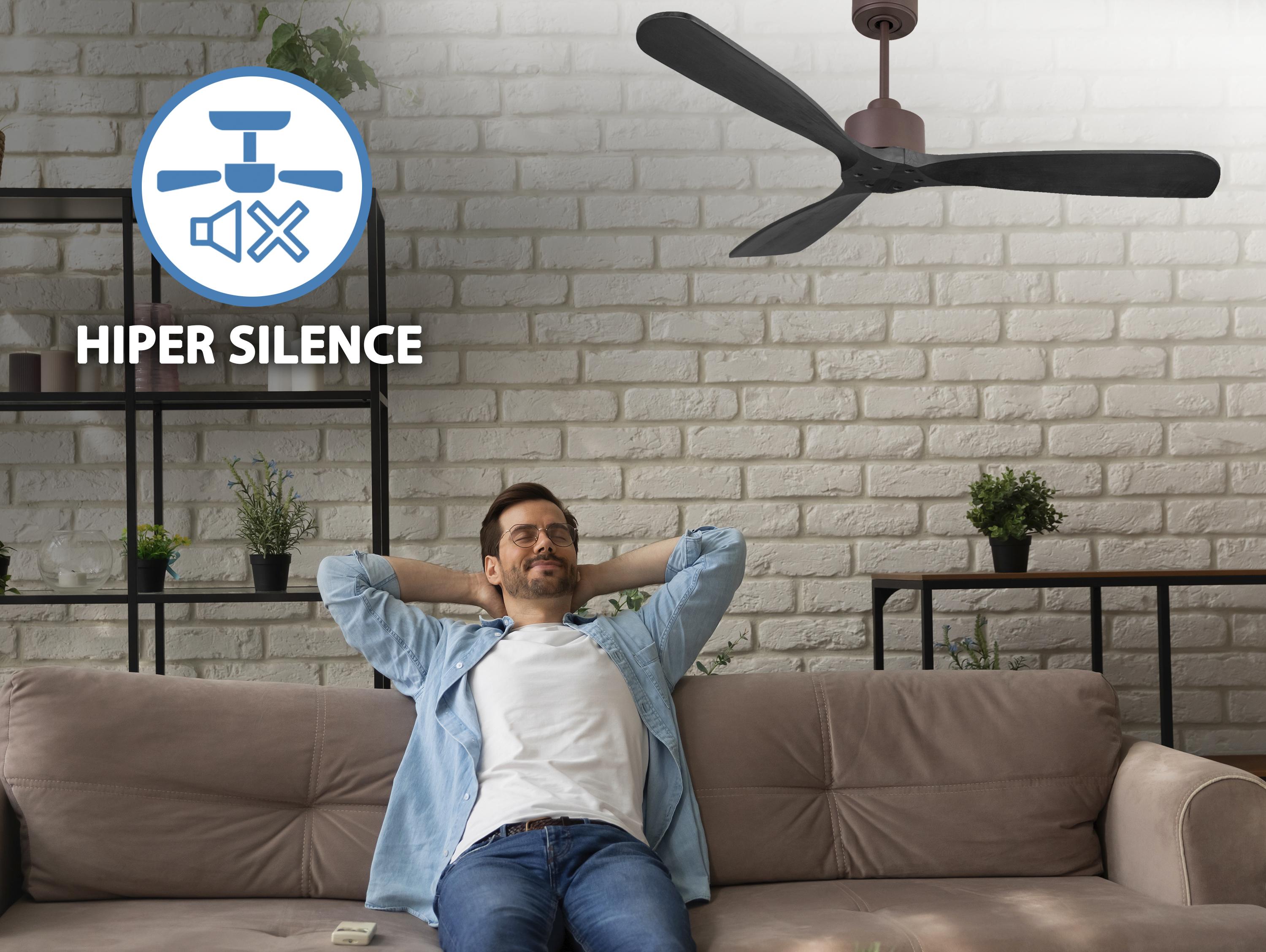 Ventilatore da soffitto Reversibile Termostato Wifi Motore CC Tetti inclinati Telecomando Hypersilence Memoria FullWood