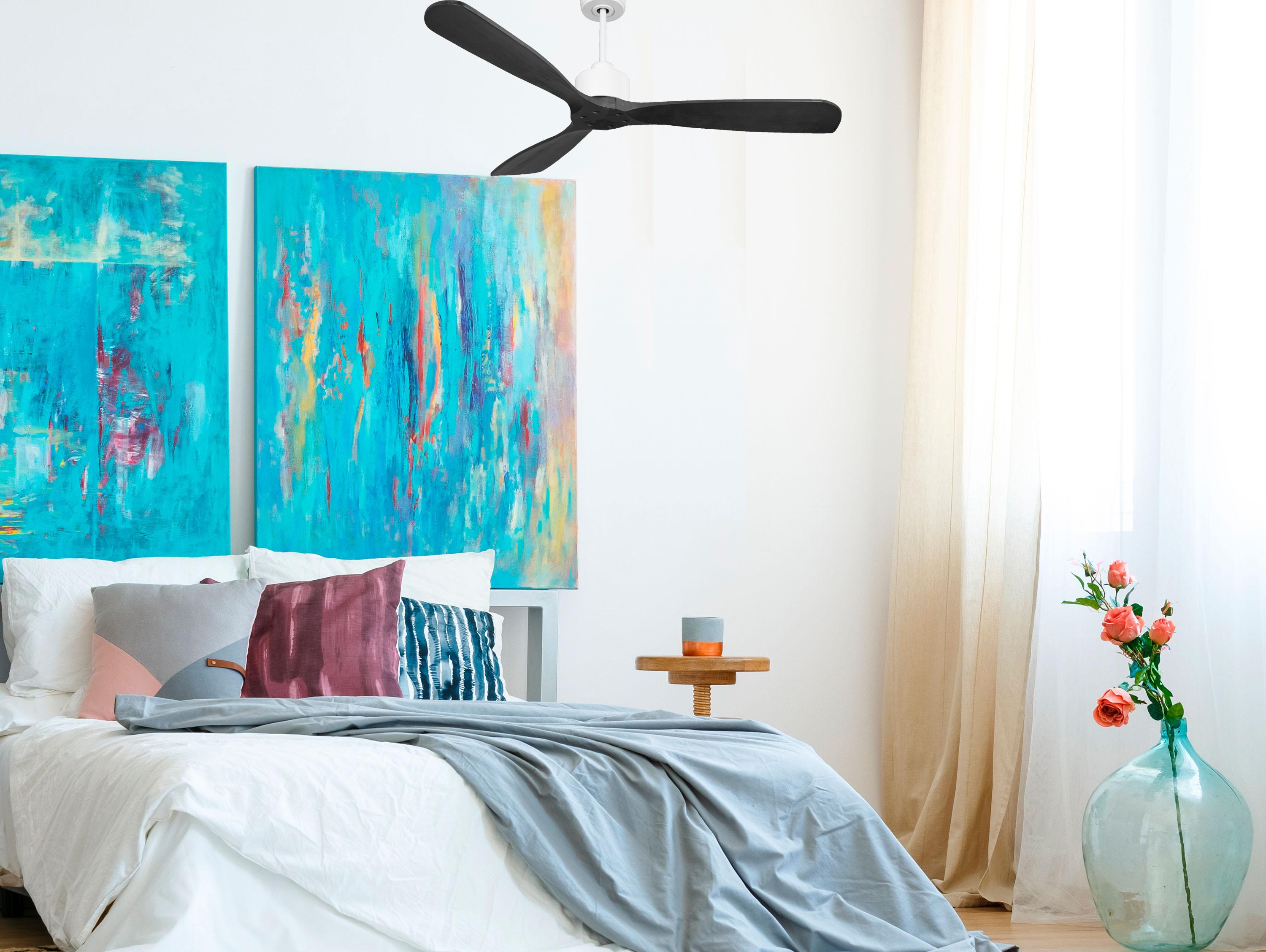 Ventilatore da soffitto Reversibile Termostato Wifi Motore CC Tetti inclinati Telecomando Hypersilence Memoria FullWood Shopify Vendible (AUTOMATICO)