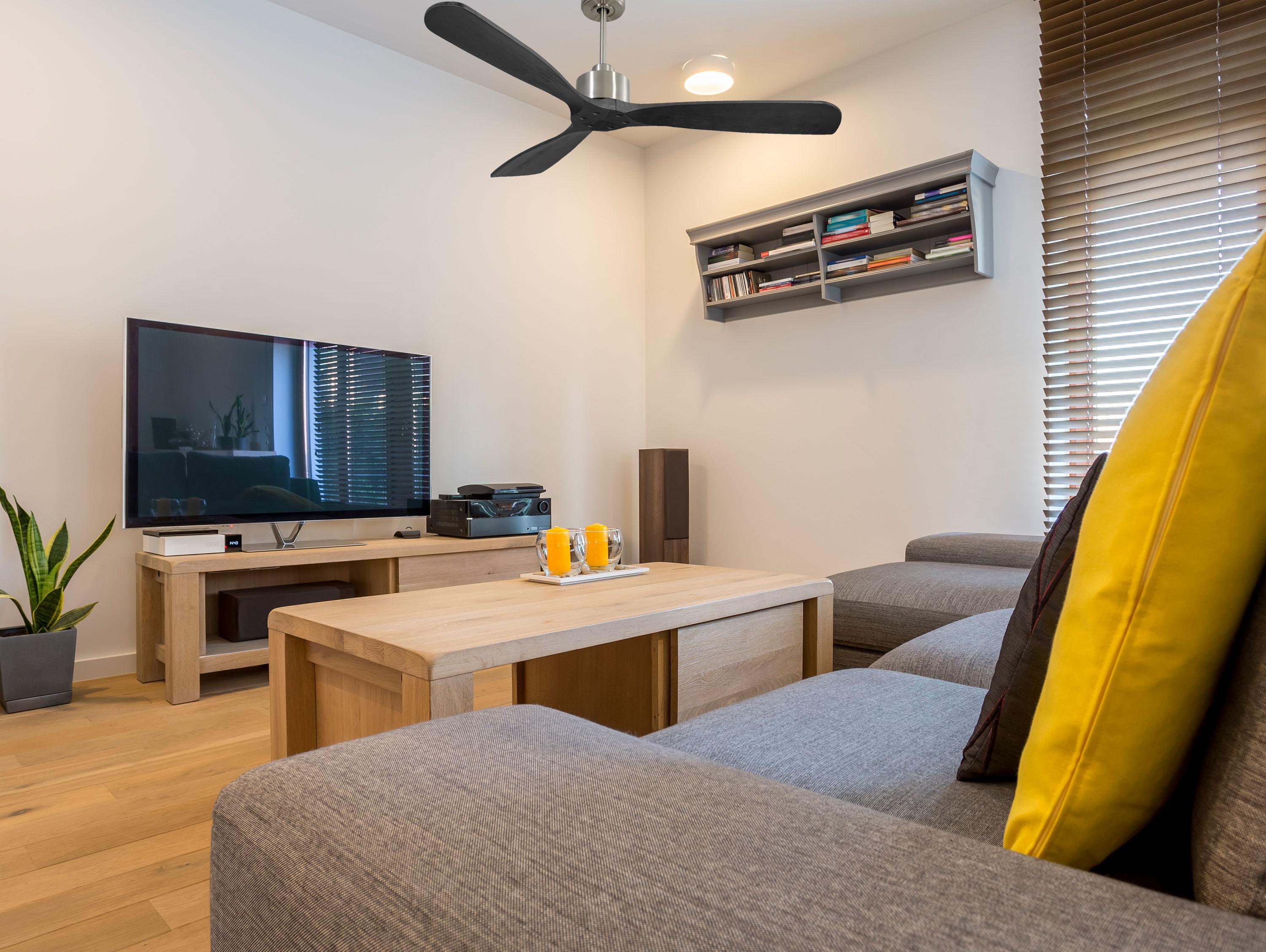 Ventilatore da soffitto Reversibile Termostato Wifi Motore CC Tetti inclinati Telecomando Hypersilence Memoria FullWood