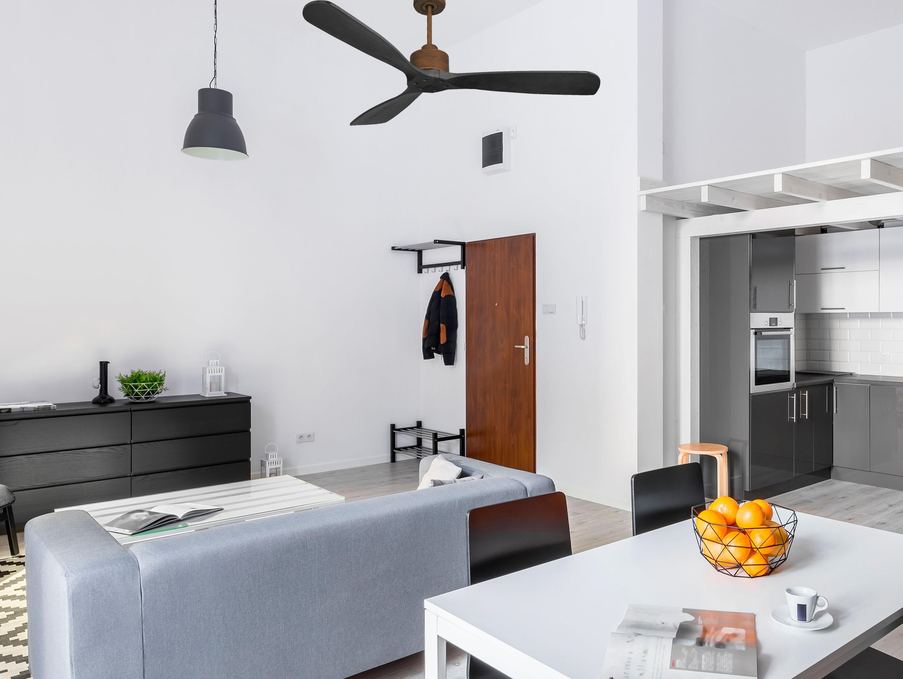 Ventilatore da soffitto Reversibile Termostato Wifi Motore CC Tetti inclinati Telecomando Hypersilence Memoria FullWood