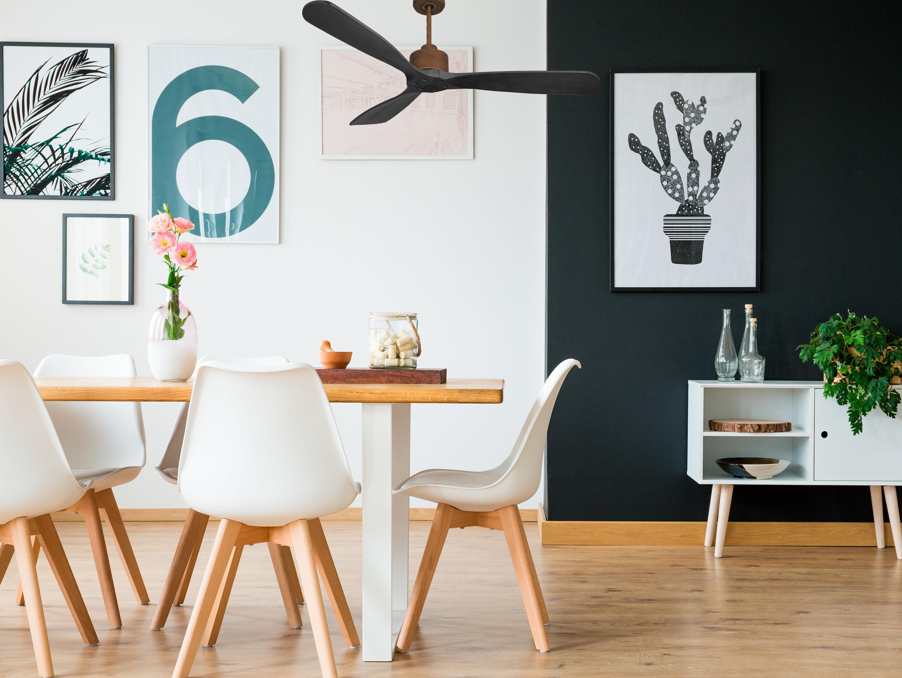 Ventilatore da soffitto Reversibile Termostato Wifi Motore CC Tetti inclinati Telecomando Hypersilence Memoria FullWood