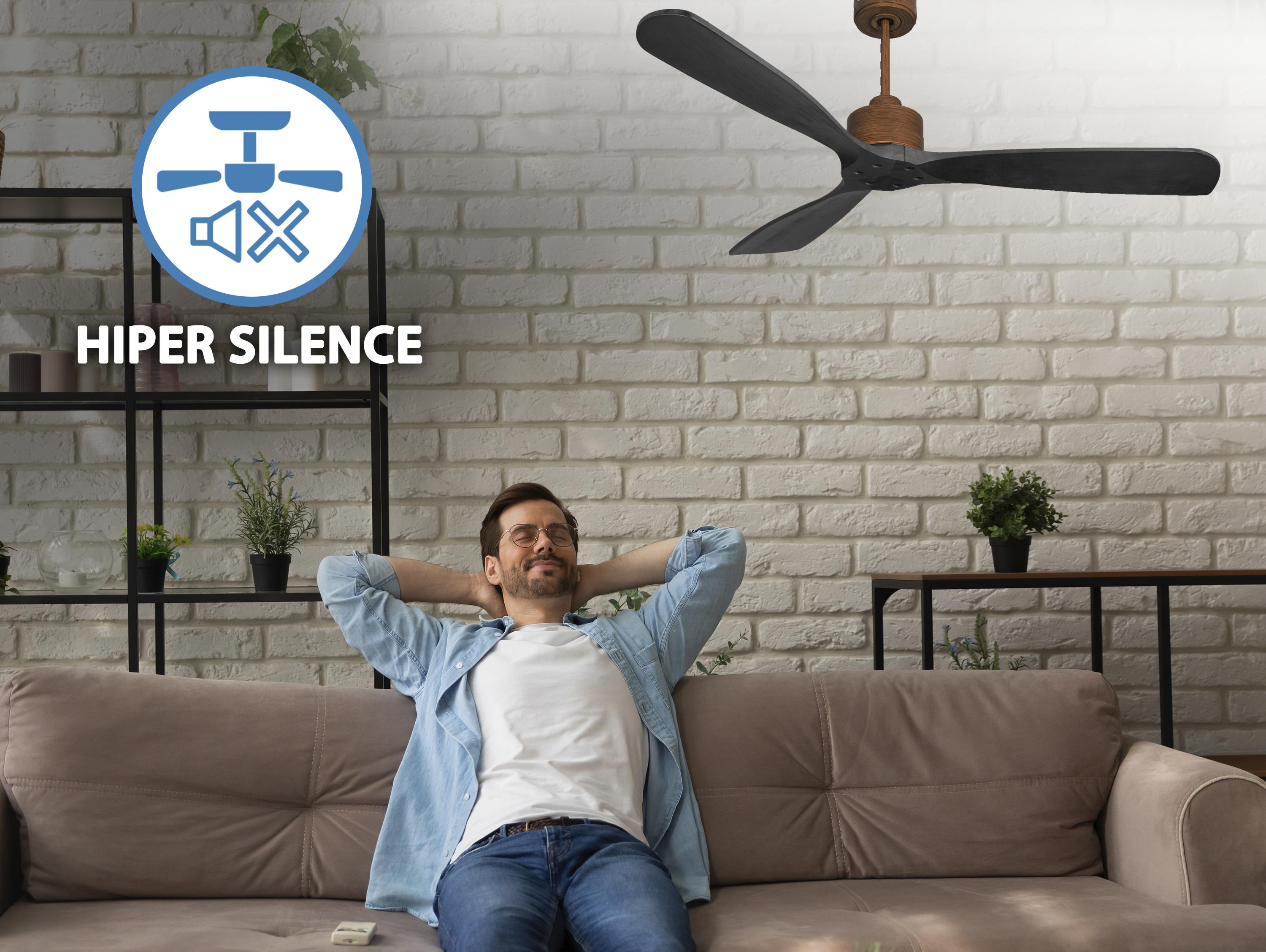 Ventilatore da soffitto Reversibile Termostato Wifi Motore CC Tetti inclinati Telecomando Hypersilence Memoria FullWood