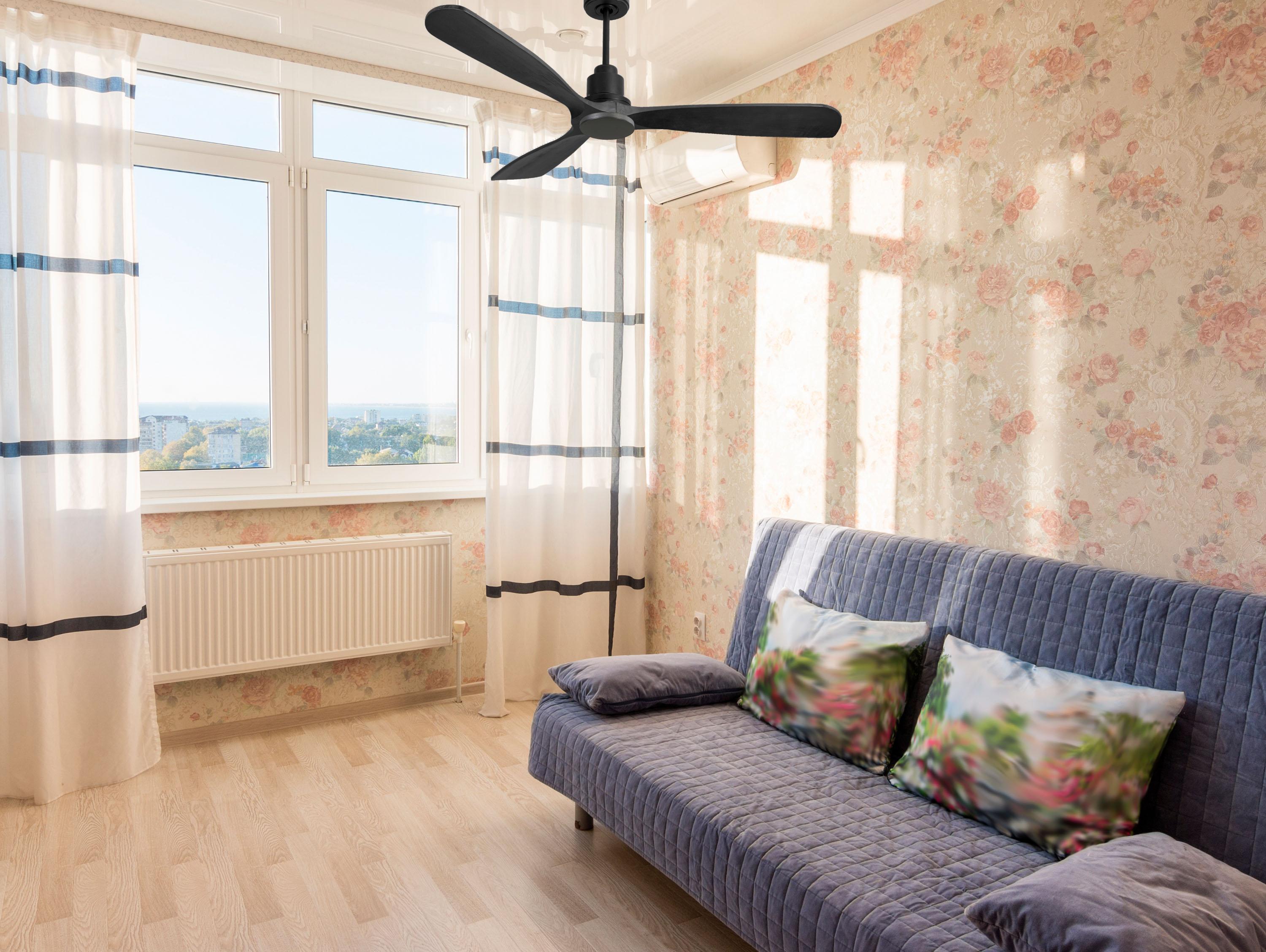 Ventilatore da soffitto Reversibile Termostato Wifi Motore CC Tetti inclinati Telecomando Hypersilence Memoria FullWood