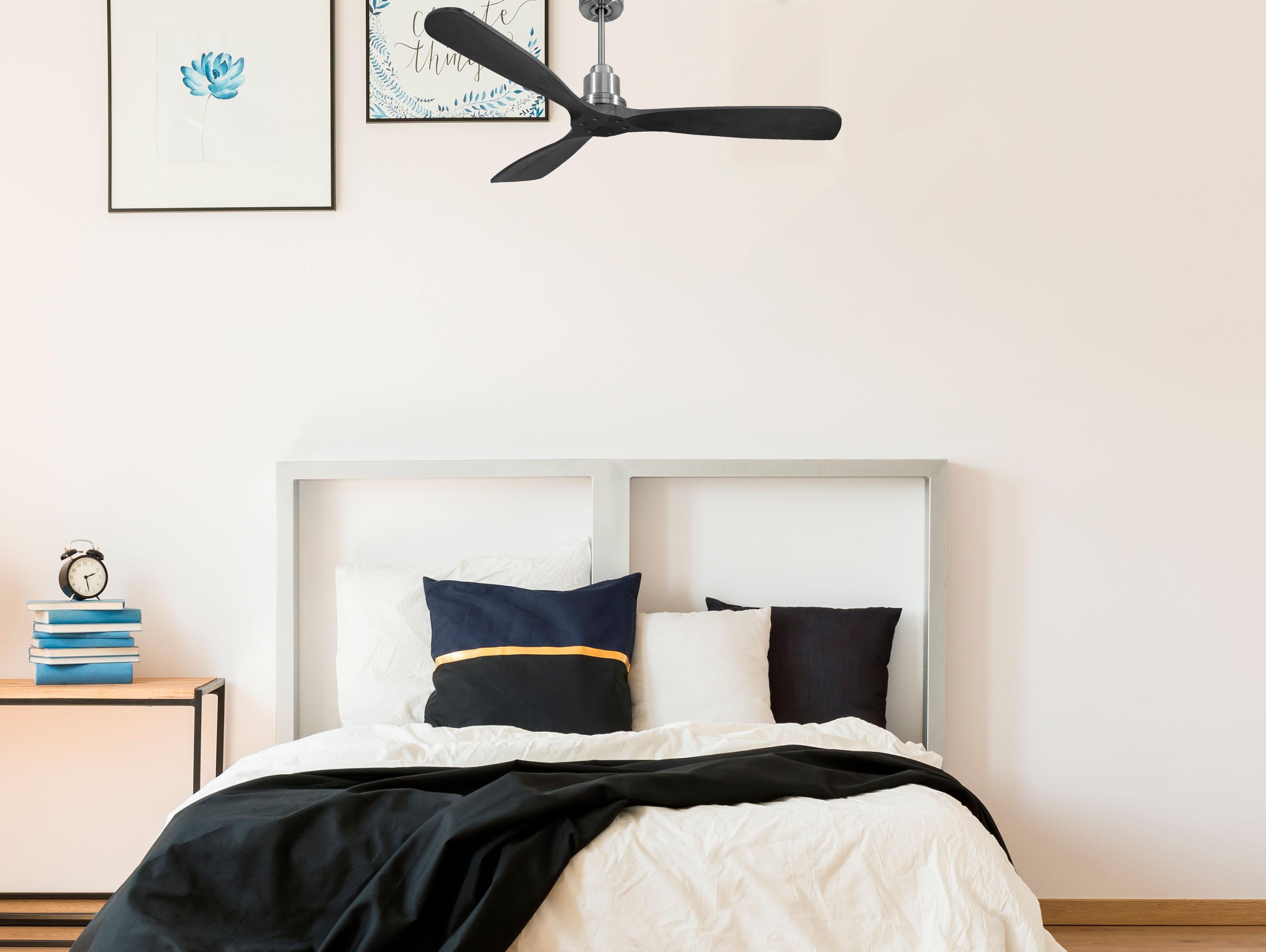Ventilatore da soffitto Reversibile Termostato Wifi Motore CC Tetti inclinati Telecomando Hypersilence Memoria FullWood