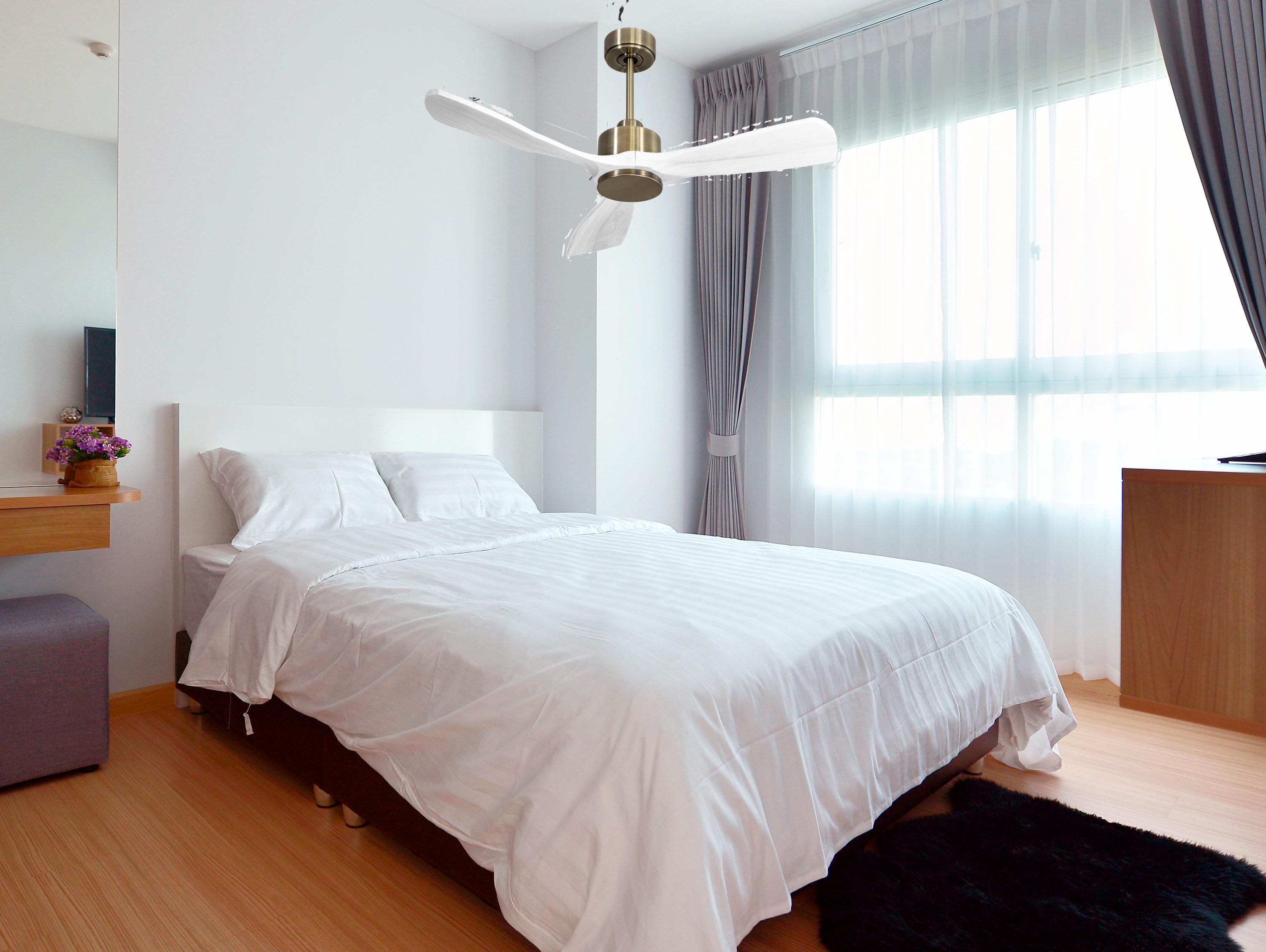 Ventilatore da soffitto Reversibile Termostato Wifi Motore CC Tetti inclinati Telecomando Hypersilence Memoria FullWood Shopify Vendible (AUTOMATICO)