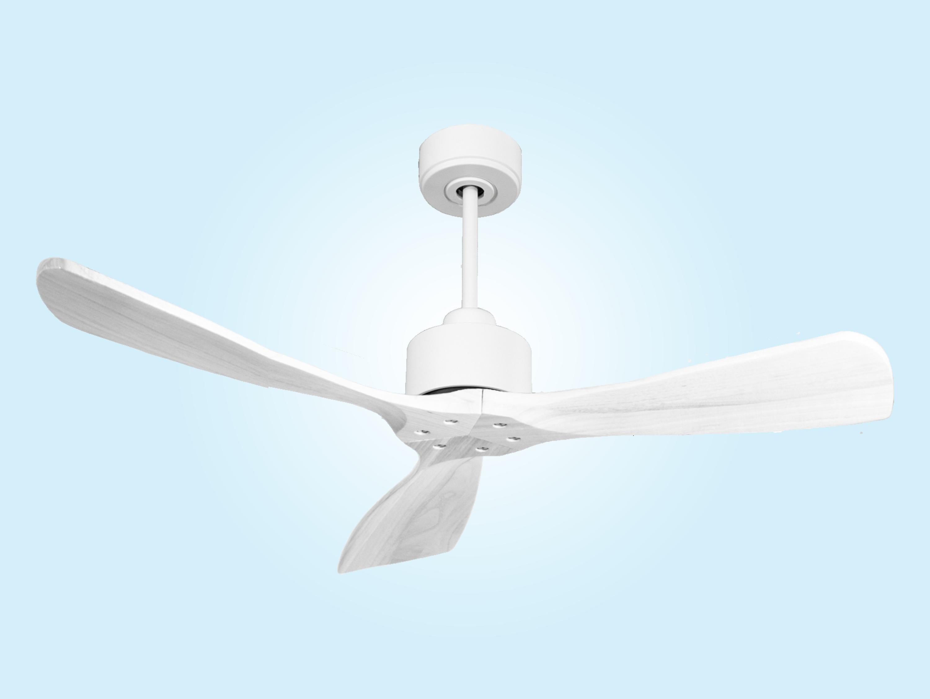 Ventilatore da soffitto Reversibile Termostato Wifi Motore CC Tetti inclinati Telecomando Hypersilence Memoria FullWood