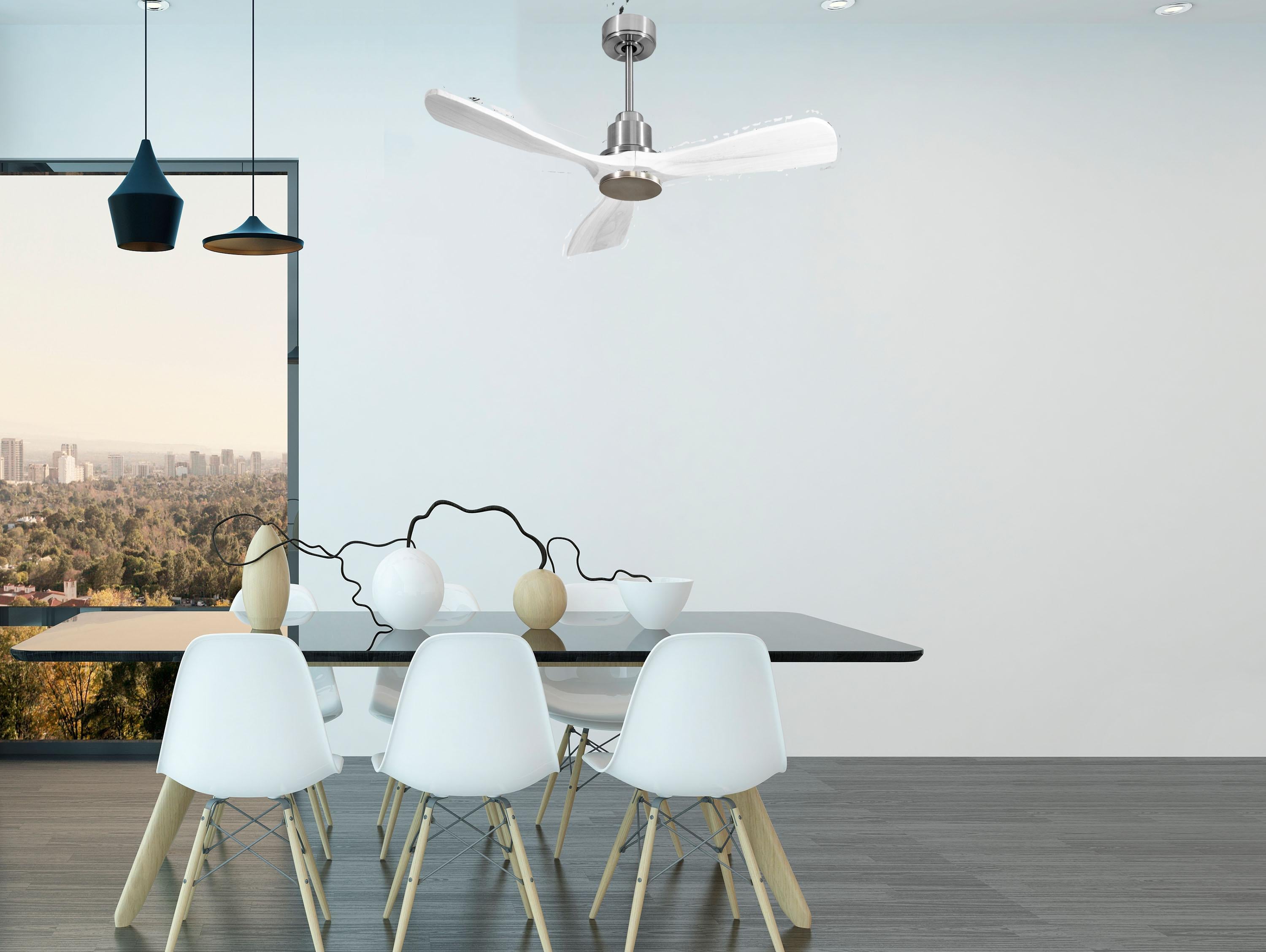 Ventilatore da soffitto Reversibile Termostato Wifi Motore CC Tetti inclinati Telecomando Hypersilence Memoria FullWood Shopify Vendible (AUTOMATICO)