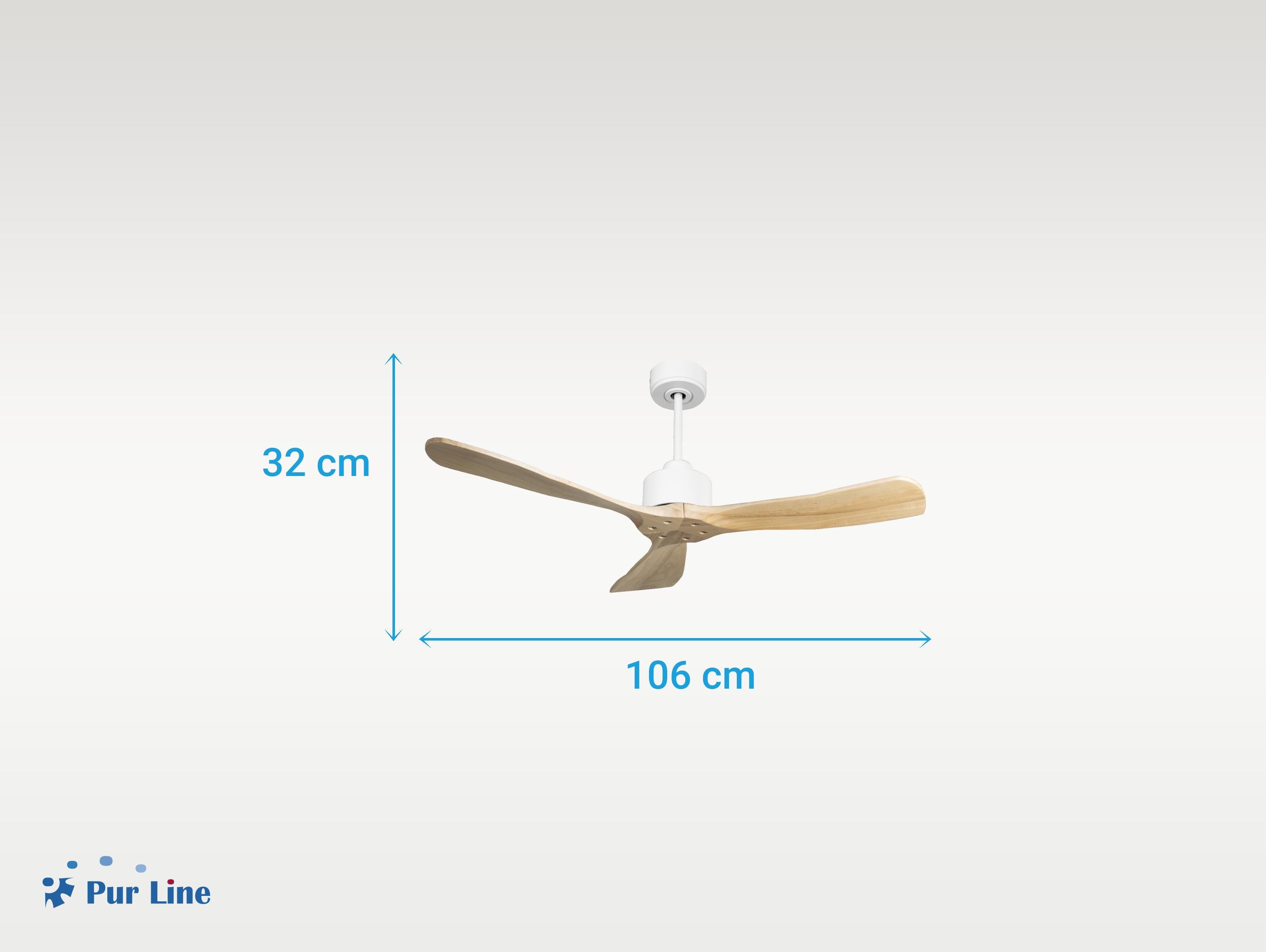 Ventilatore da soffitto Reversibile Termostato Wifi Motore CC Tetti inclinati Telecomando Hypersilence Memoria FullWood