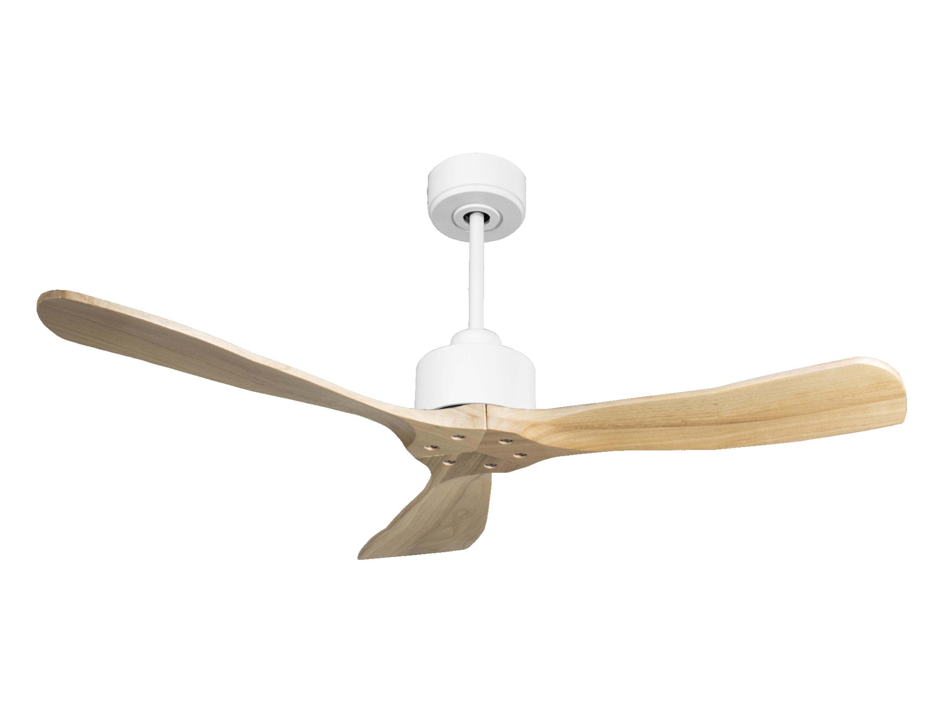 Ventilatore da soffitto Reversibile Termostato Wifi Motore CC Tetti inclinati Telecomando Hypersilence Memoria FullWood