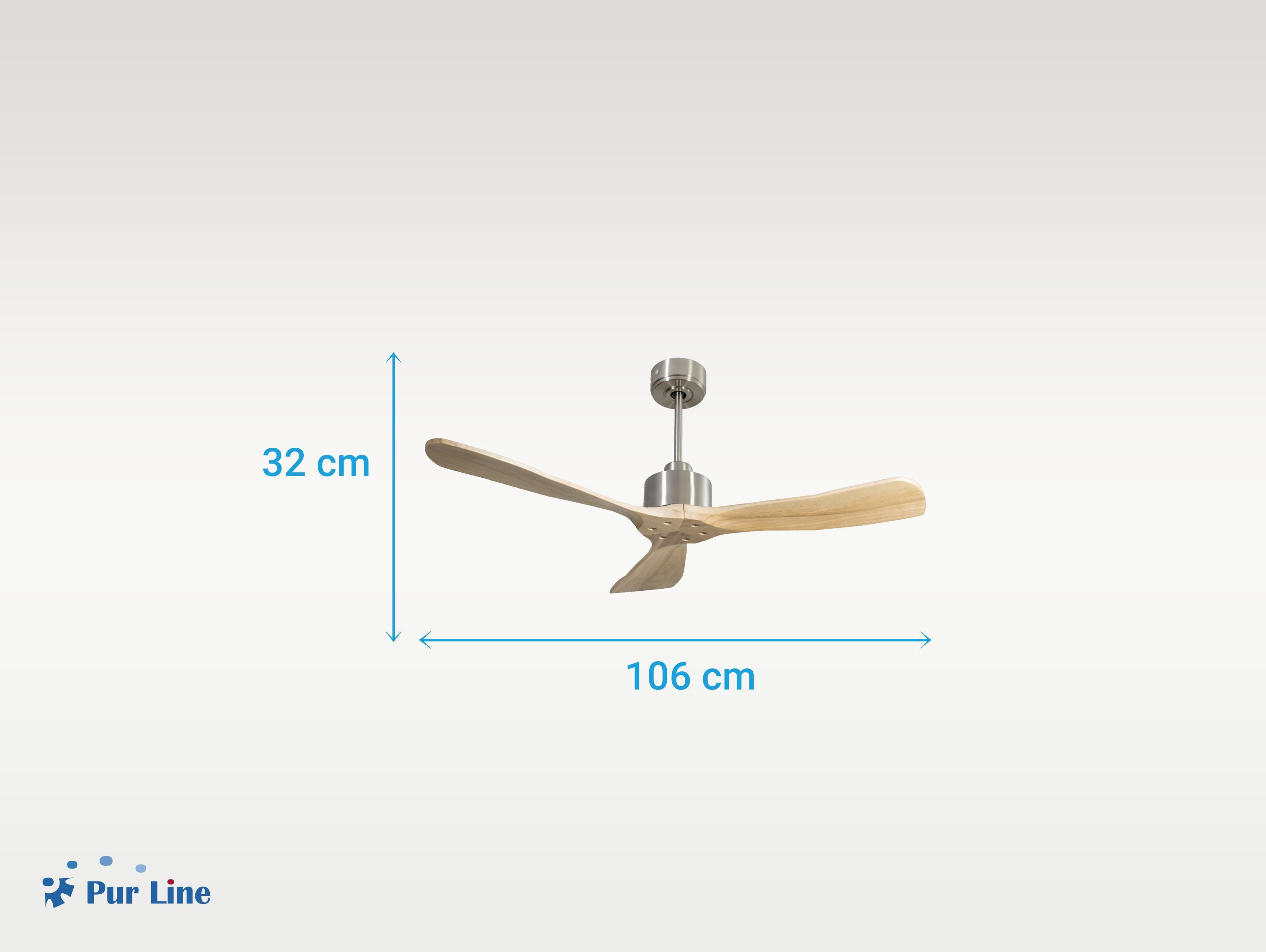Ventilatore da soffitto Reversibile Termostato Wifi Motore CC Tetti inclinati Telecomando Hypersilence Memoria FullWood